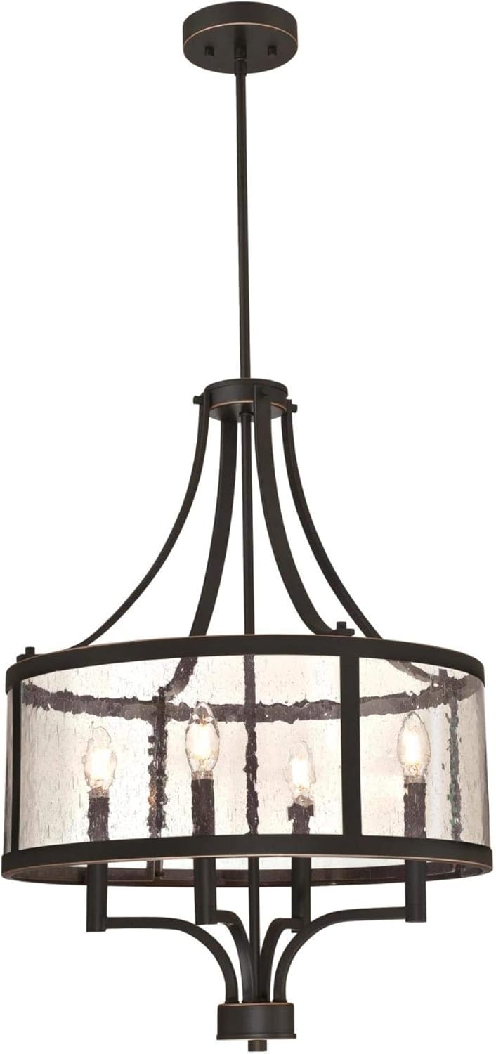 Four-Light Indoor, Oil Rubbed Bronze Finish with Highlights and Clear Seeded Glass Chandelier, One Size , Oil-rubbed Bronze