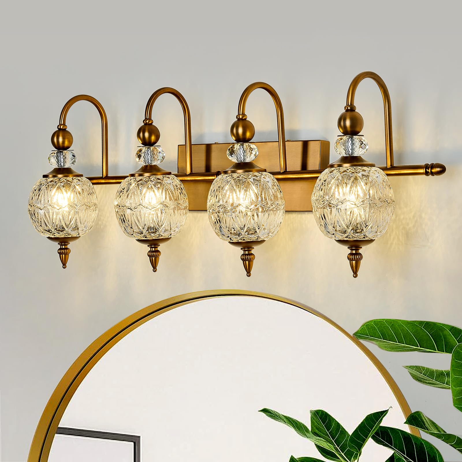 Vintage Gold Wall Sconce with Glass Globe Shade Mid Century Brushed Brass G9 Bulb Vanity Light Indoor Wall Light for Bathroom Farmhouse Bedroom Living Room Hallway