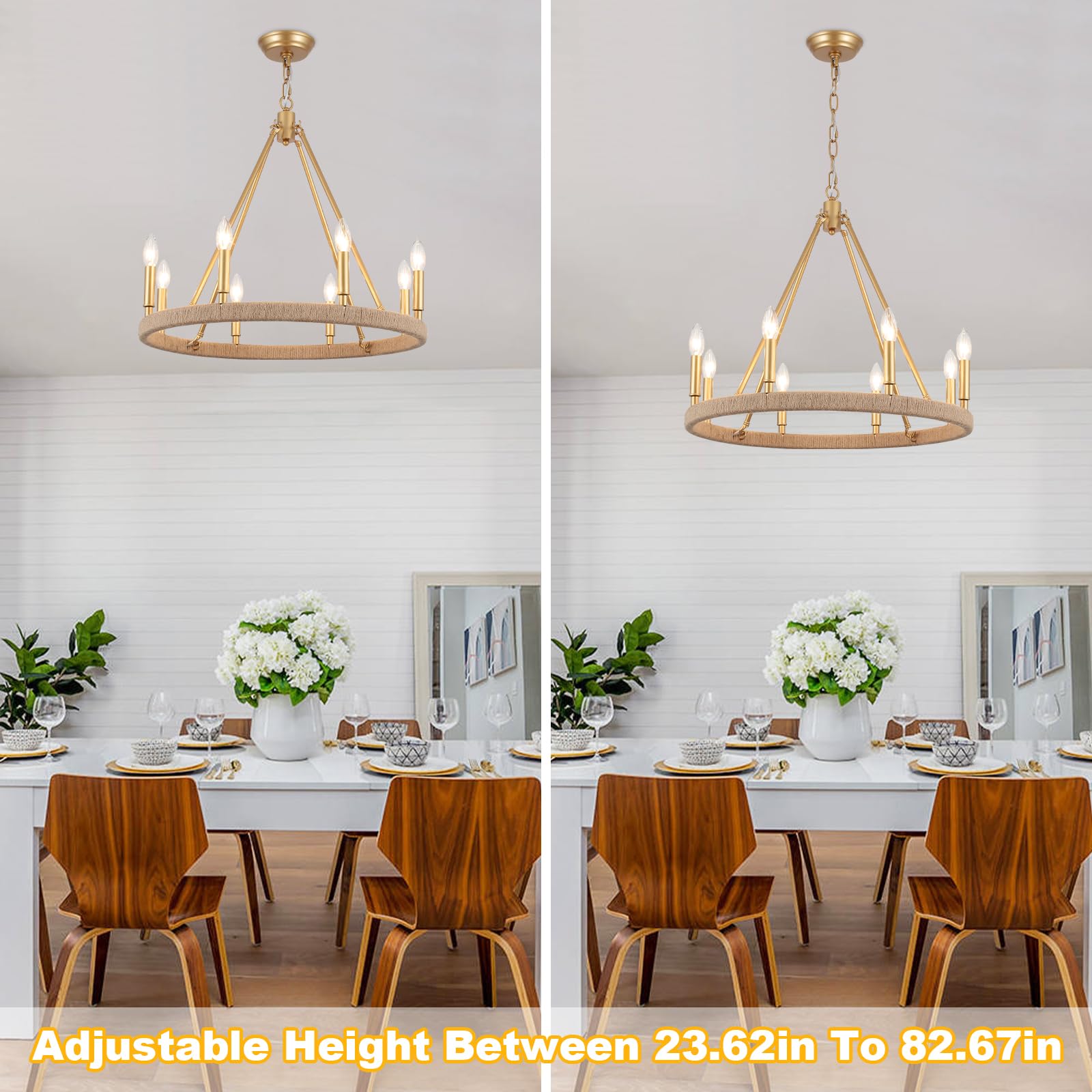 12-Lights Gold Wagon Wheel Chandelier 28" Large Gold Farmhouse Chandelier Vintage Circle Light Fixture for Dining Room Kitchen Island Height Ceiling Living Room