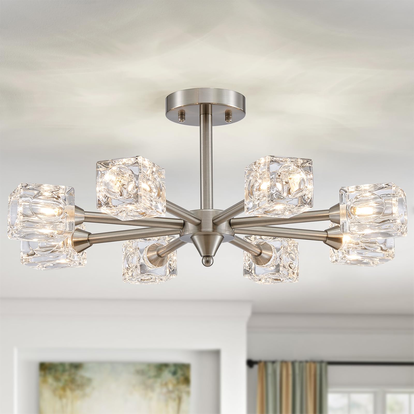 8-Light Semi Flush Mount Ceiling Light Fixture Modern Antique Gold Sputnik Chandeliers Fashion Lighting for Bedroom Dining Room Farmhouse Kitchen Office