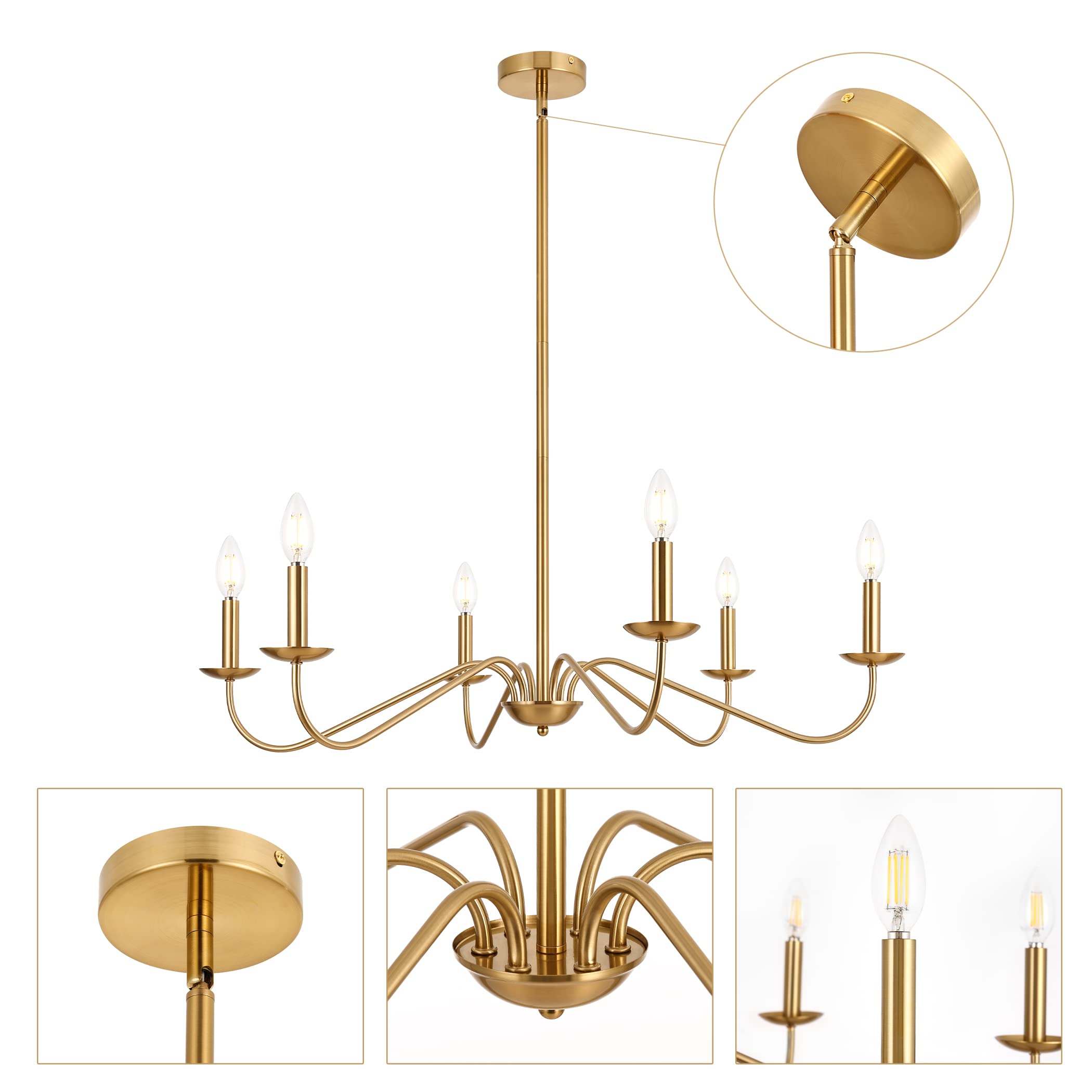 Modern Gold Chandelier for Dining Room,35 Inch Brushed Brass Chandelier Light Fixture, Dining Room Light Fixtures Over Table