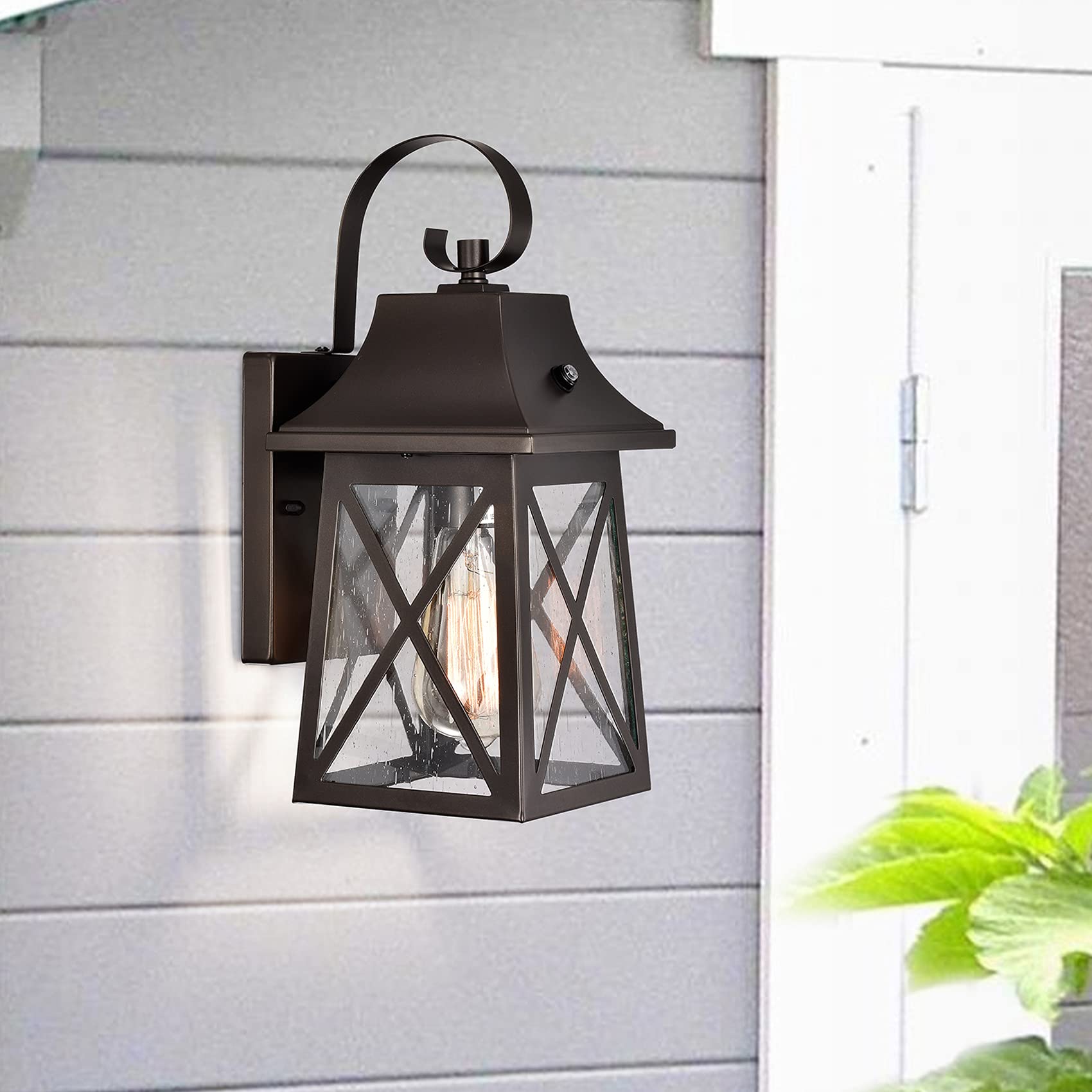 Porch Light Fixture, Oil Rubbed Bronze Outdoor Wall Sconce,13.25" Farmhouse Porch Light with Clear Seedy Glass for Garage, Patio, Porch, Doorway, Entryway.