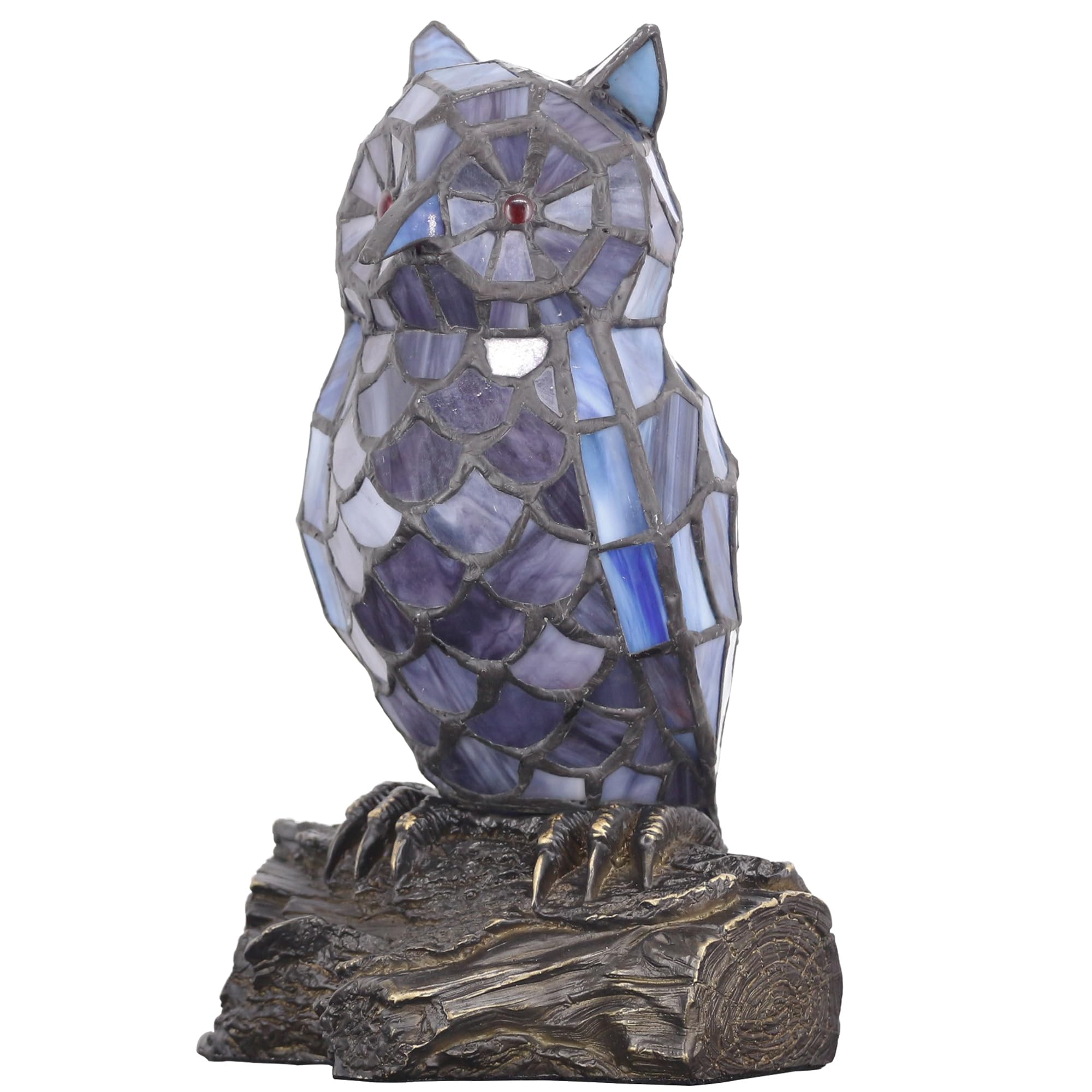 Small Tiffany Lamp Stained Glass Animal Table Lamp Mini Accent Desk Night Light (Blue Purple Owl)