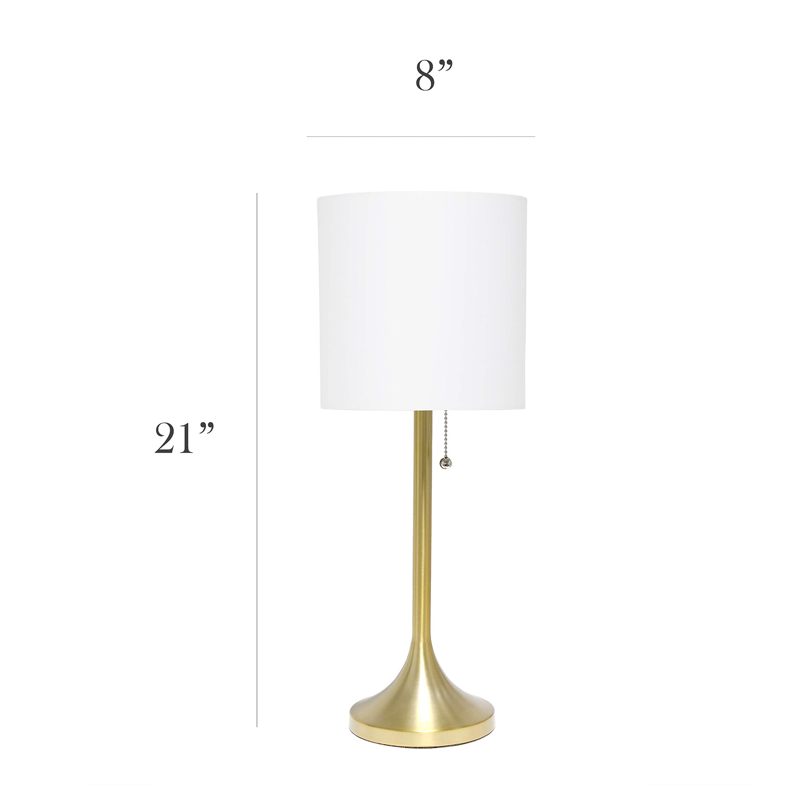 Tapered Fabric Drum Shade Table Lamp, Gold and White, 8 x 8 x 21