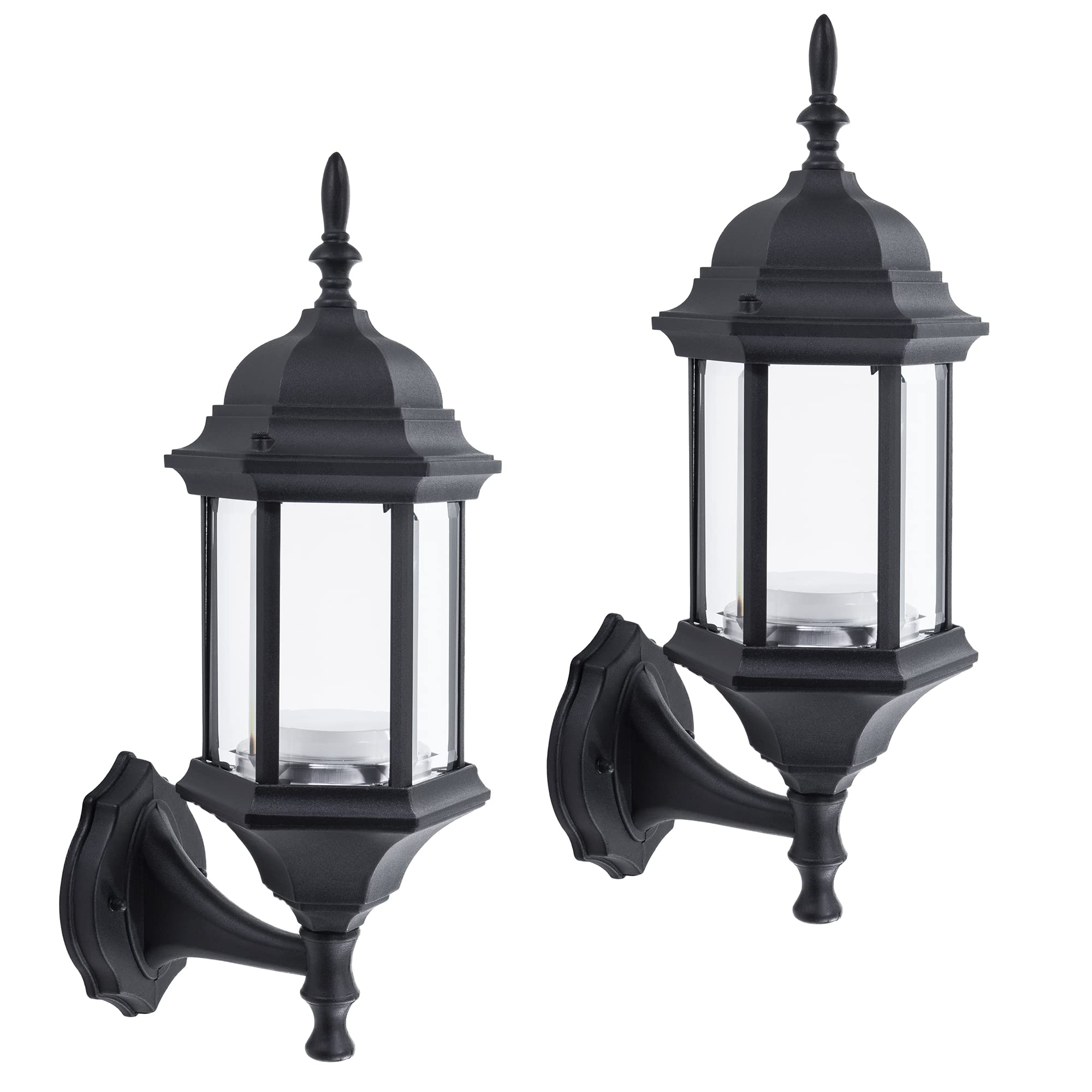 Small Straight Hex Pendant Mount LED Lantern for Porch, Patio, Deck, Damp Location, Built in LED Gives 75W of Light from 9.5W of Power, Durable Cast Aluminum with Black Finish & Clear Glass