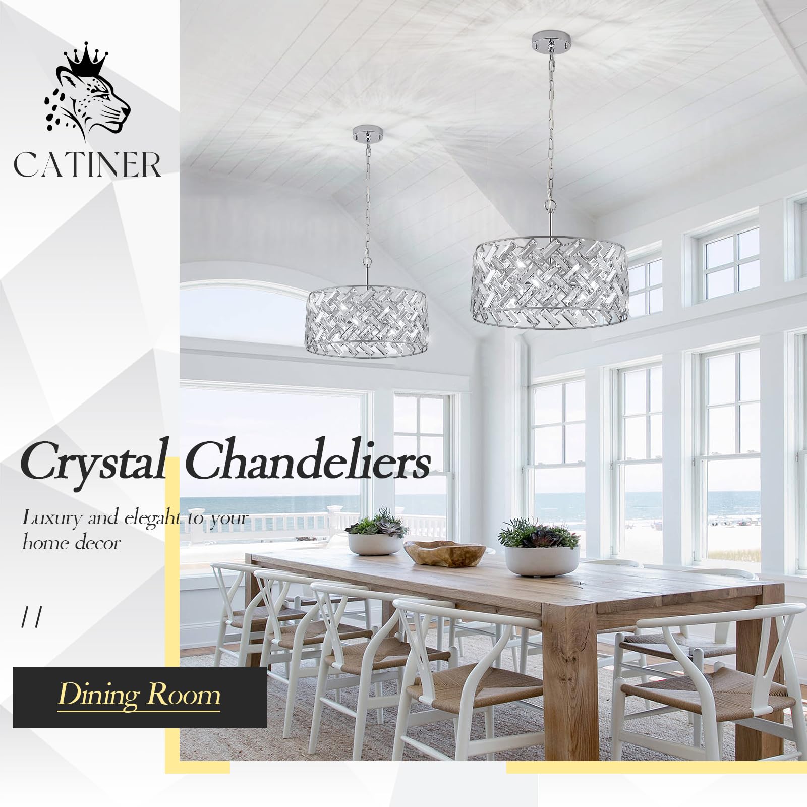 Gold Crystal Chandeliers, Modern Semi Flush Mount Chandelier 4-Ligh Drum Crystal Ceiling Pendant Light Fixture 12” for Foyer Entryway Kitchen Hallway Dining Room