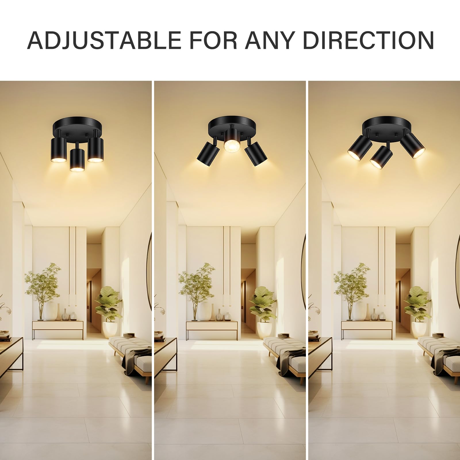 LED 2 Light Track Lighting Kit, LED Track Lighting Fixtures, Black Round Ceiling Spot Lighting, Flexibly Rotatable Light Head for Kitchen, Living Room, Bedroom, GU10 Bulb Not Included