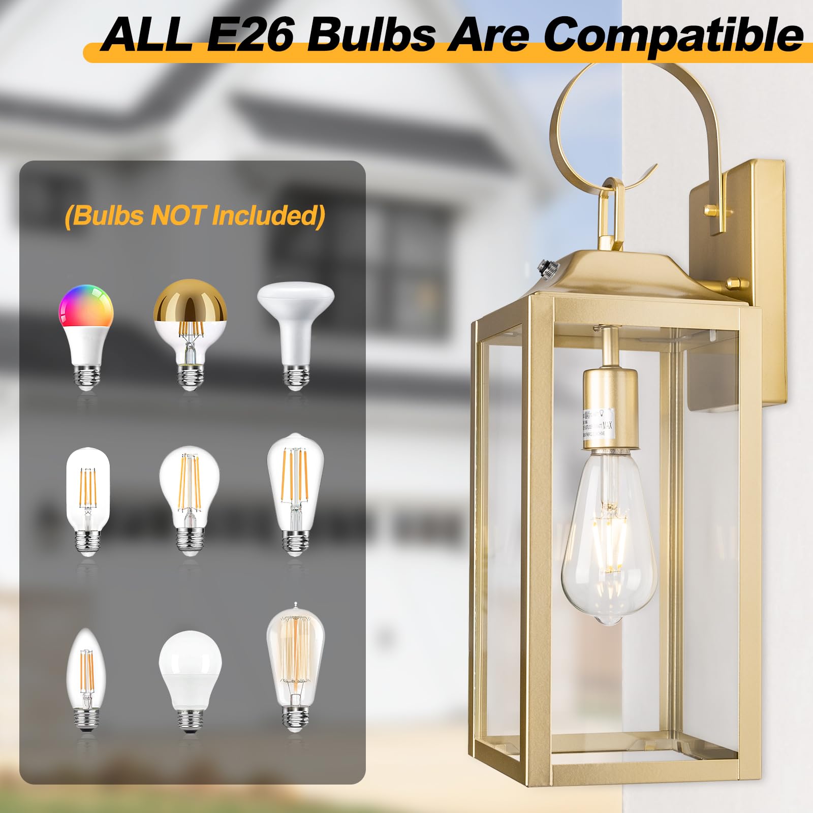 Large Size Outdoor Wall Lights 1 Pack, 19 Inch Matte White Exterior Light Fixture with Clear Glass Shade, Waterproof Front Porch Lighting, Modern Sconces Lantern for House, Garage