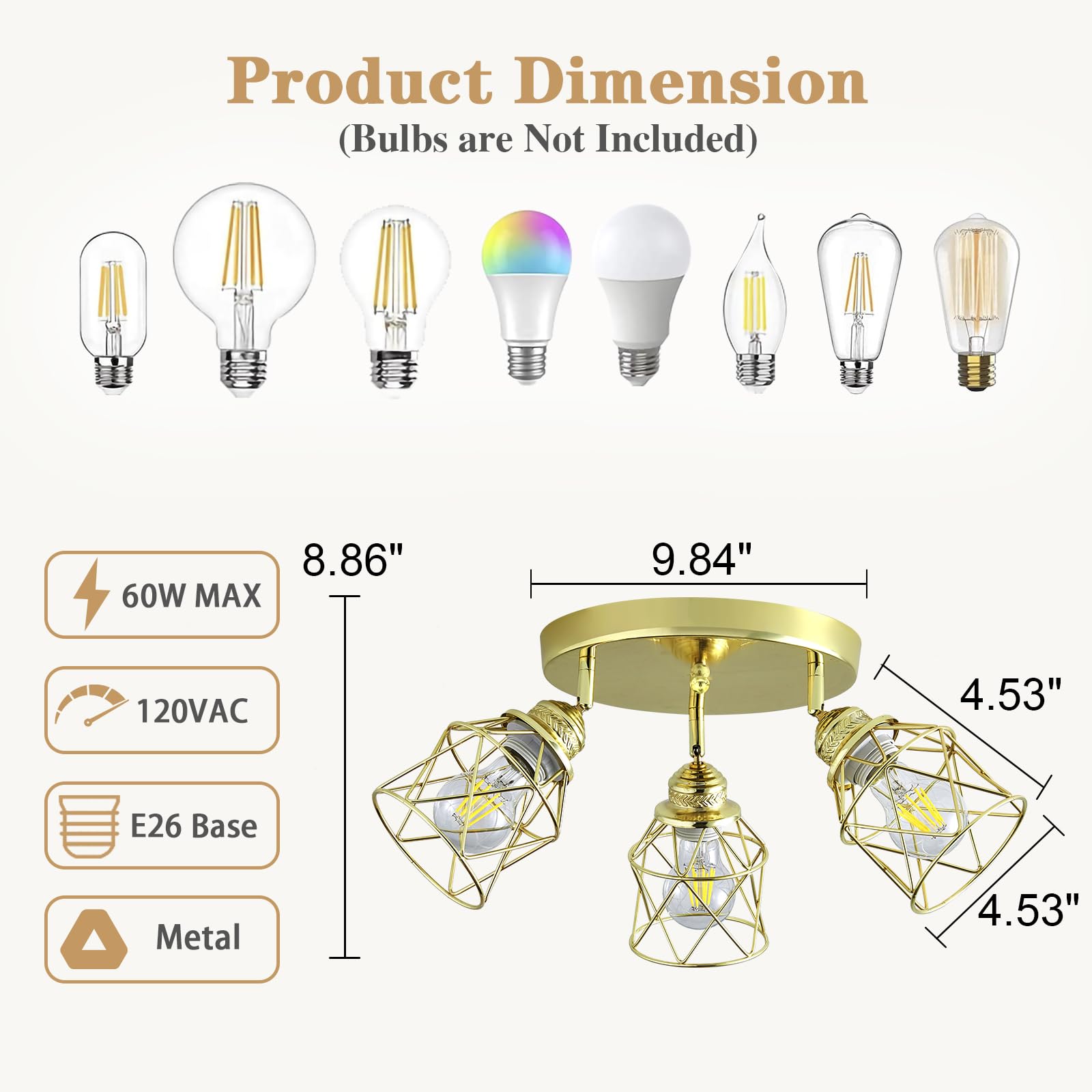 Kitchen Light Fixtures Ceiling Mount, Adjustable Semi Flush Mount Ceiling Light Fixture with E26 Base, Multi-Directional Ceiling Lamp for Kitchen Hallway Dining Room Farmhouse Entryway