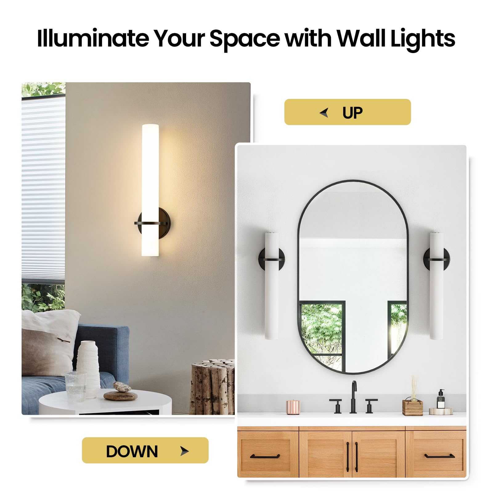 Gold Wall Sconces Set of Two - Dimmable Modern Sconces Wall Lighting 18W 3000K Led Wall Lights Acrylic Lampshade Hardwired Wall Light Fixtures for Living Room Bedroom Bathroom Hallway