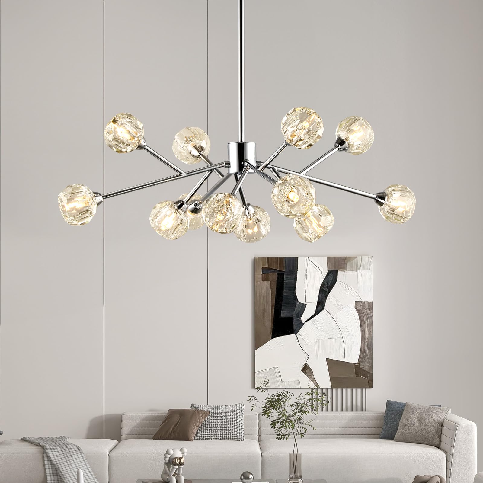 Sputnik Chandeliers for Dining Room Light Fixture, Modern Crystal Chandeliers, 9 Lights Gold Chandelier for Living Room Bedroom, Dining Room Chandelier Over Table, Kitchen Light Fixtures