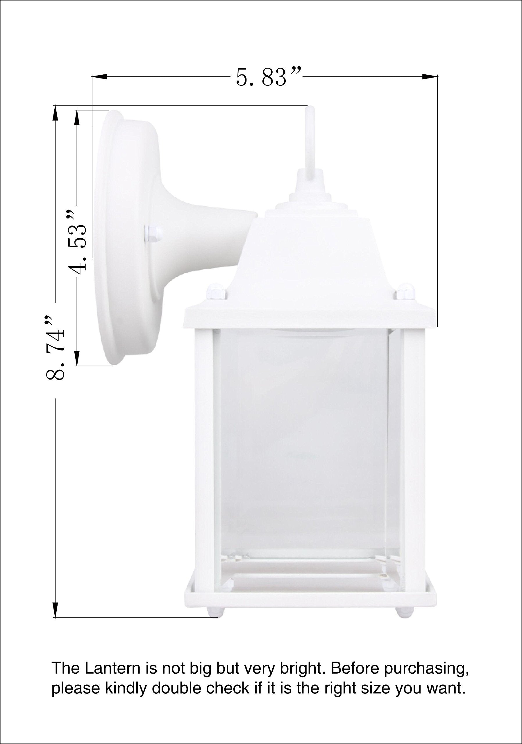 Outdoor LED Wall Lantern, Wall Sconce as Porch Light, 9.5W 800 Lumen, Aluminum Housing Plus Glass, 5000k-Matte White Finish, 2-Pack