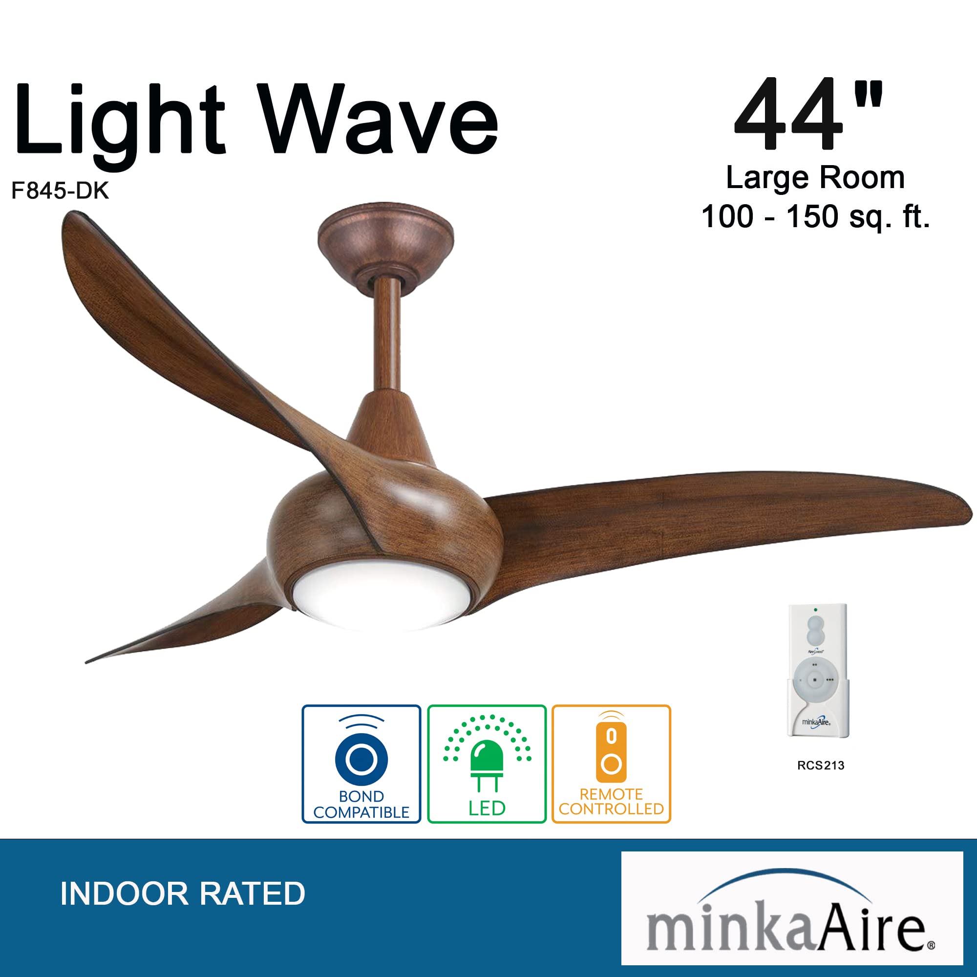 44" Ceiling Fan with LED Light and Remote Control in Silver Finish