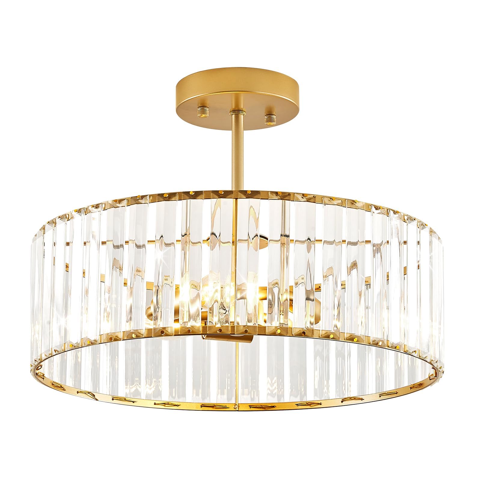 Modern Gold Semi Flush Mount Ceiling Light Crystal Hallway Light Fixture Metal Close to Ceiling Lamp for Kitchen Living Room Bathroom Entryway Bedroom