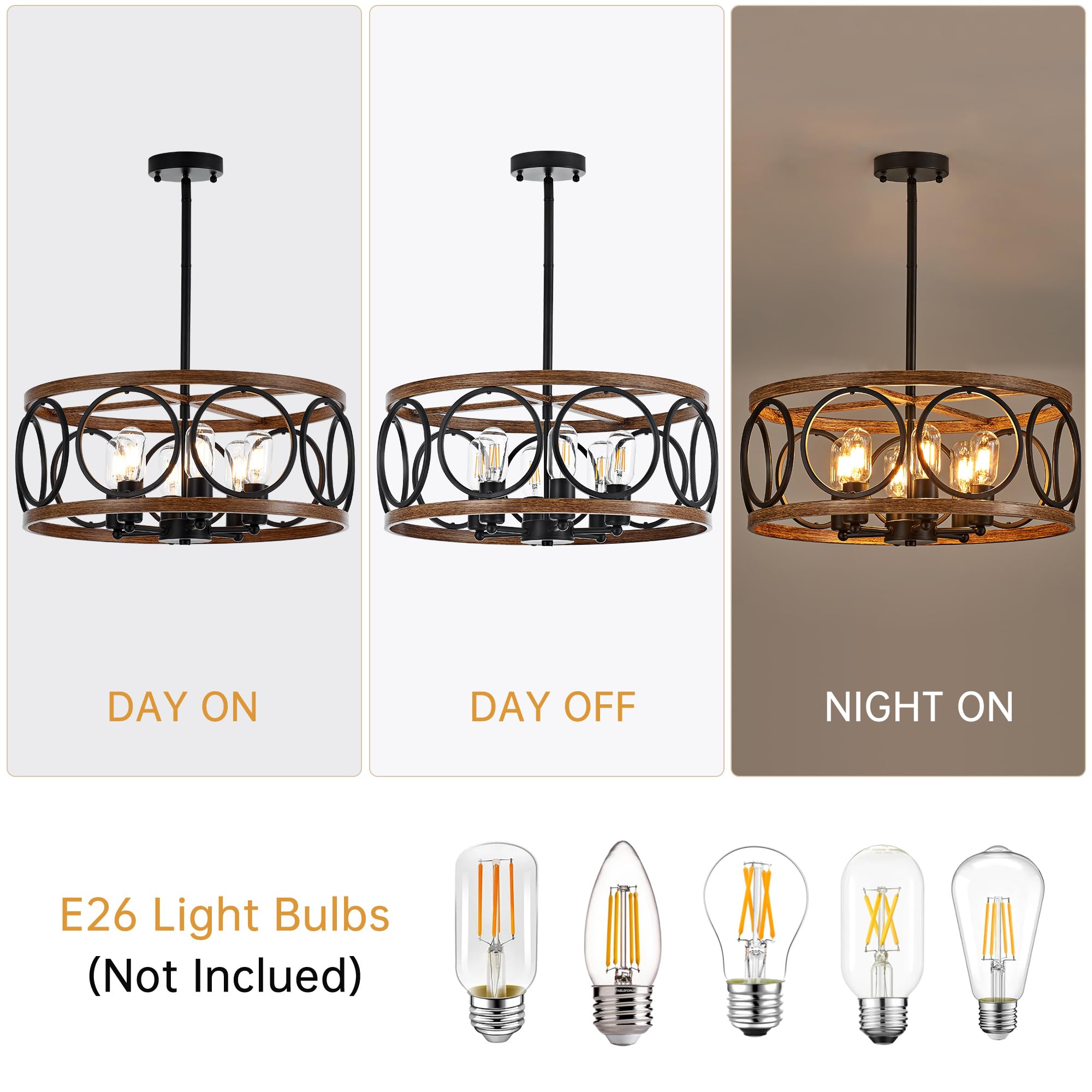 6-Light Farmhouse Wood Pendant Light,22.83'' Vintage Rustic Brown Oak Wood Chandeliers,Retro Industrial Hanging Light Fixtures for Dining Room Entryway, Bedroom