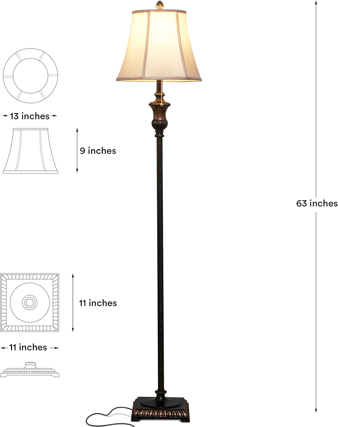 Sophia LED Floor Lamp, Tall Lamp with Bell Shape Fabric Shade, Mid Century Modern Lamp for Bedroom, Mid-Century Lamp for Living Rooms & Offices, Great Living Room Decor - Bronze