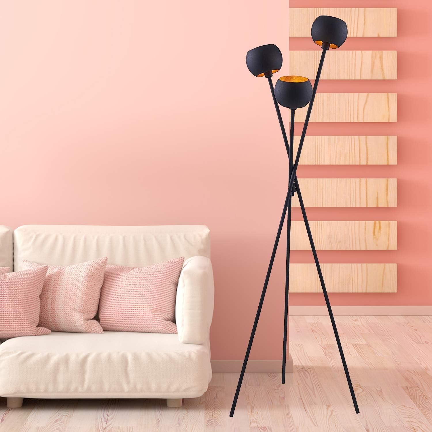 Tripod Floor Lamp - Black Modern Floor Lamp with 3 Matte Black Globe Head & Interwining Tripod Legs Perfect for Mid-Century Living Room and Bedroom