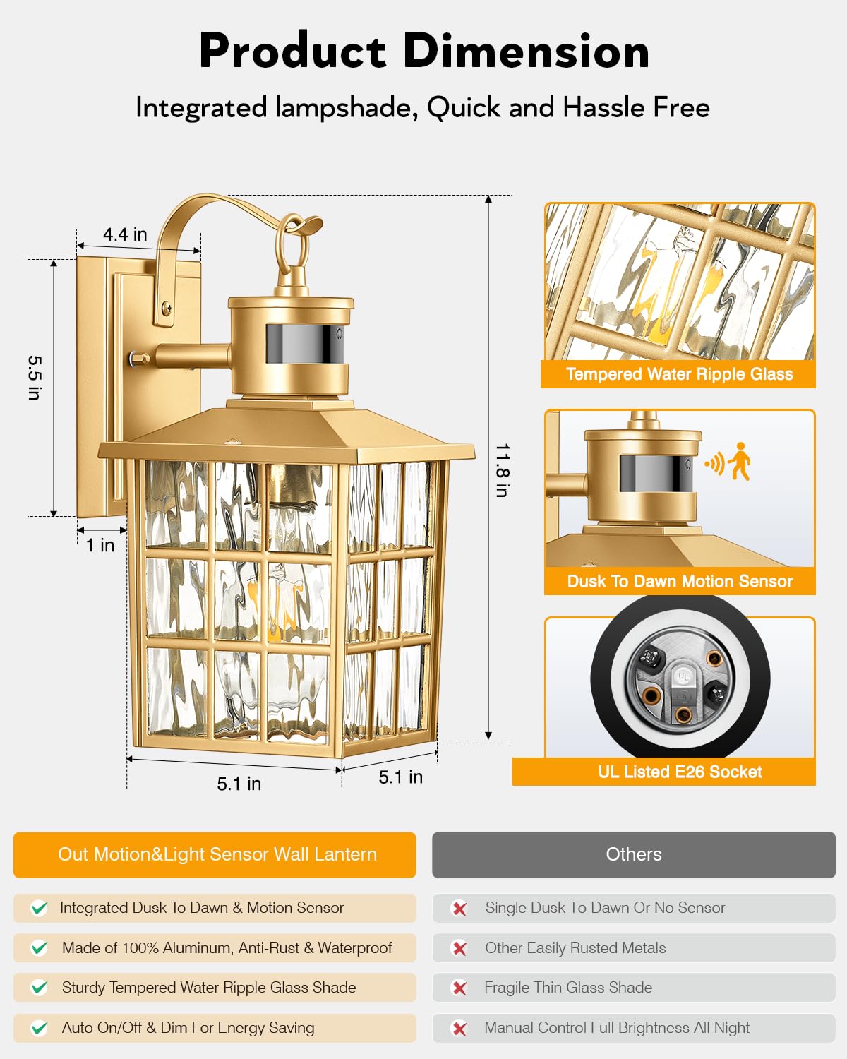 White Motion Sensor Exterior Wall Lantern, 2 Pack Dusk to Dawn Outdoor Light Fixture Wall Mount, Anti-Rust Modern Outdoor Wall Sconce Lighting for House Front Porch Garage with Tempered Glass