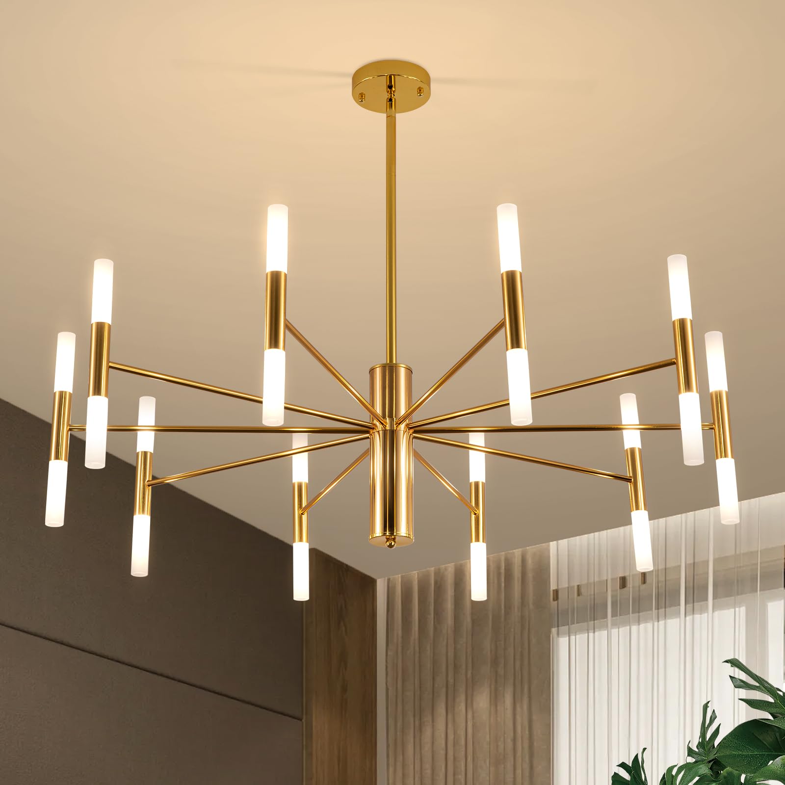 20-Light Gold Chandelier, Modern Farmhouse Dining Room Chandelier Over Table, E12 Metal Candle Pendant Light Fixtures Industrial Chandeliers for Bedroom, Foyer, Living Room and Entryway