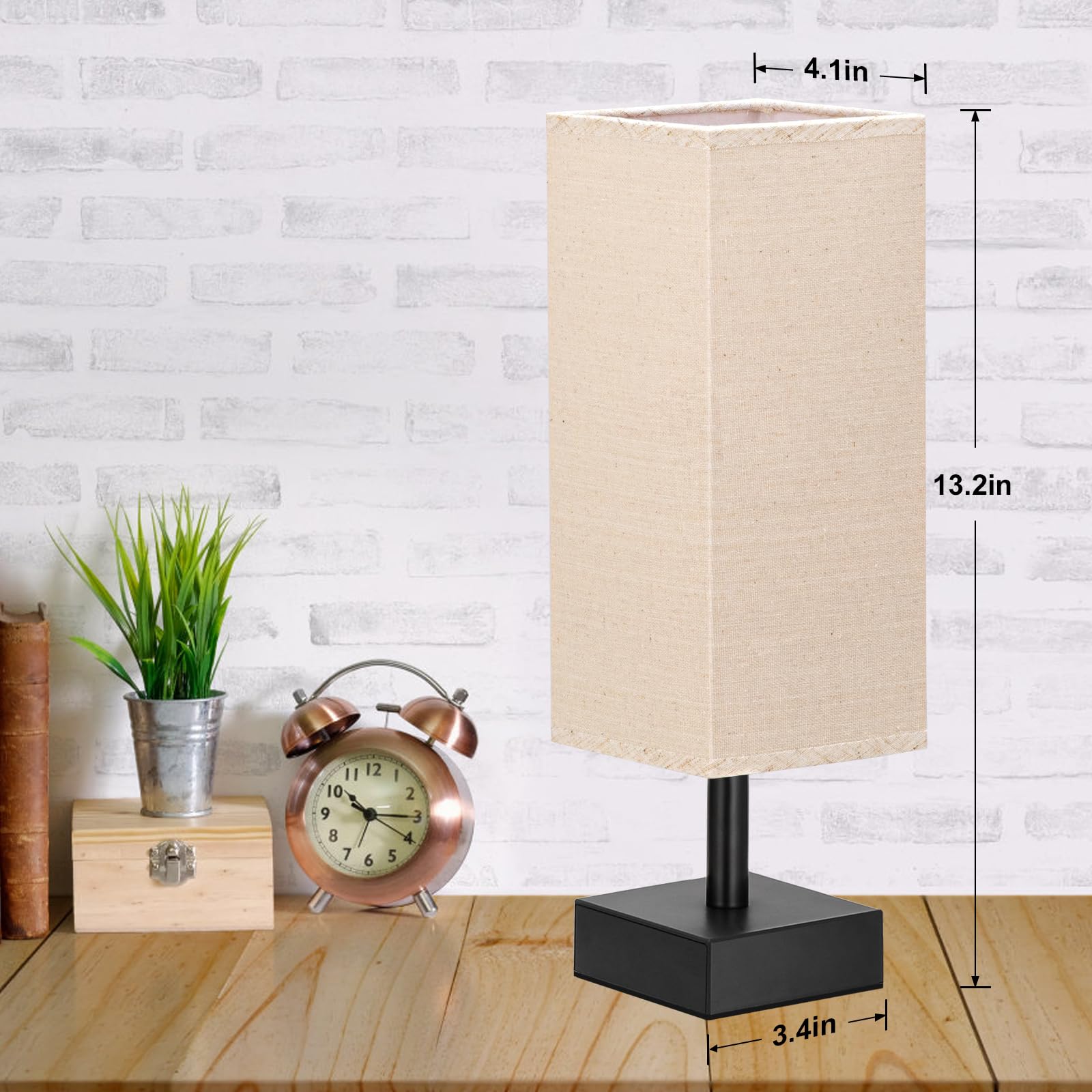 Small Table Lamp for Bedroom - Bedside Lamps for Nightstand, Minimalist Night Stand Light Lamp with Square Fabric Shade, Desk Reading Lamp for Kids Room Living Room Office Dorm