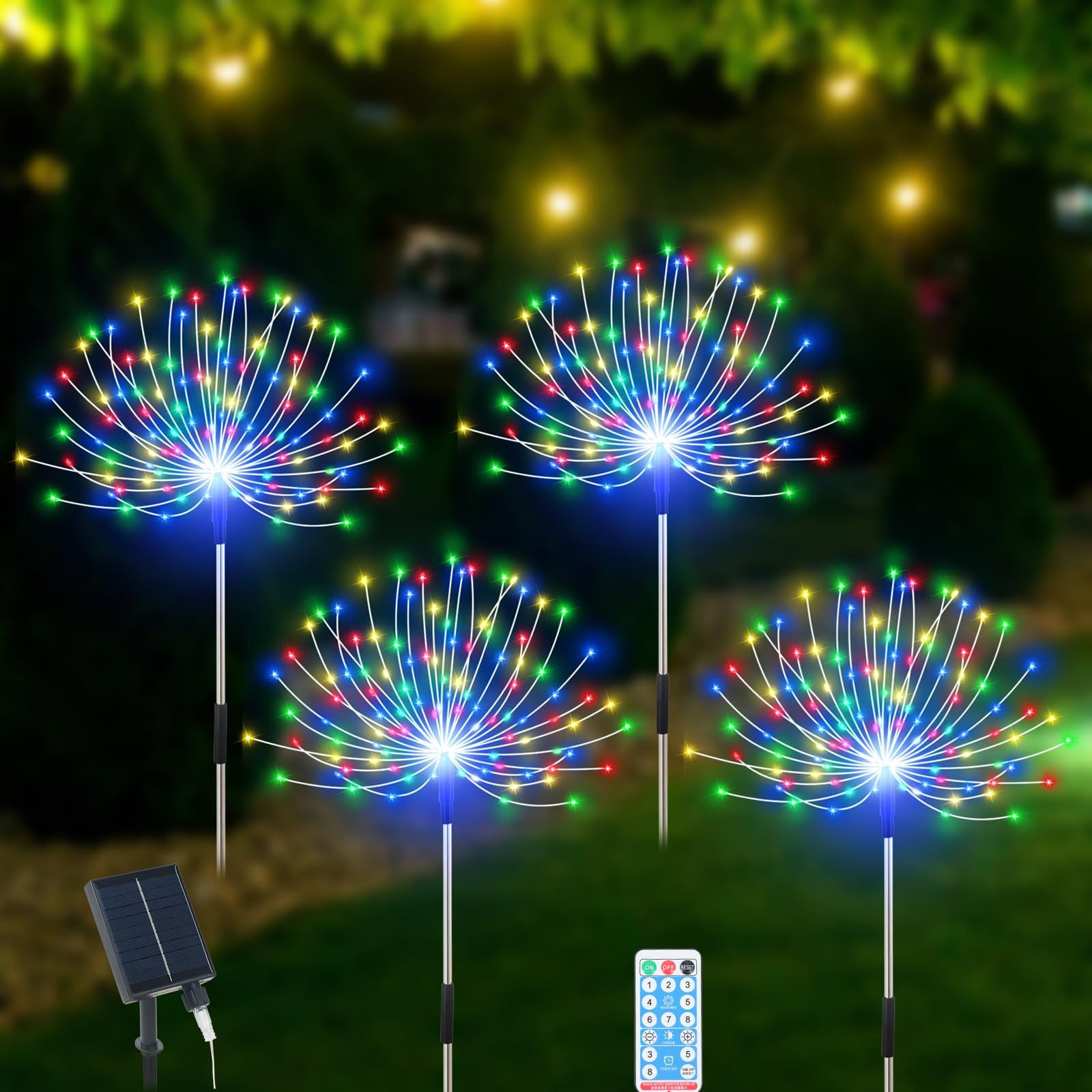 Solar Garden Lights Outdoor Waterproof, 2 Pack 120 LED Solar Firework Lights Decorative Garden Décor Outside for Flowerbed Halloween Christmas Decorations, Multicolor