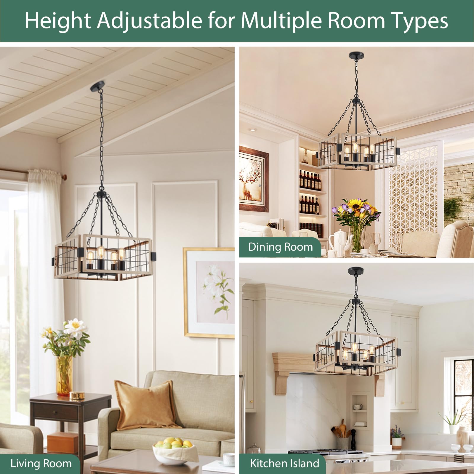 Gold Chandelier 5-Light Modern Kitchen Island Lighting Fixtures, Farmhouse Pendant Light 20 inches Retro Height Adjustable Ceiling Light for Dining Room, Bedroom, Living Room,Foyer