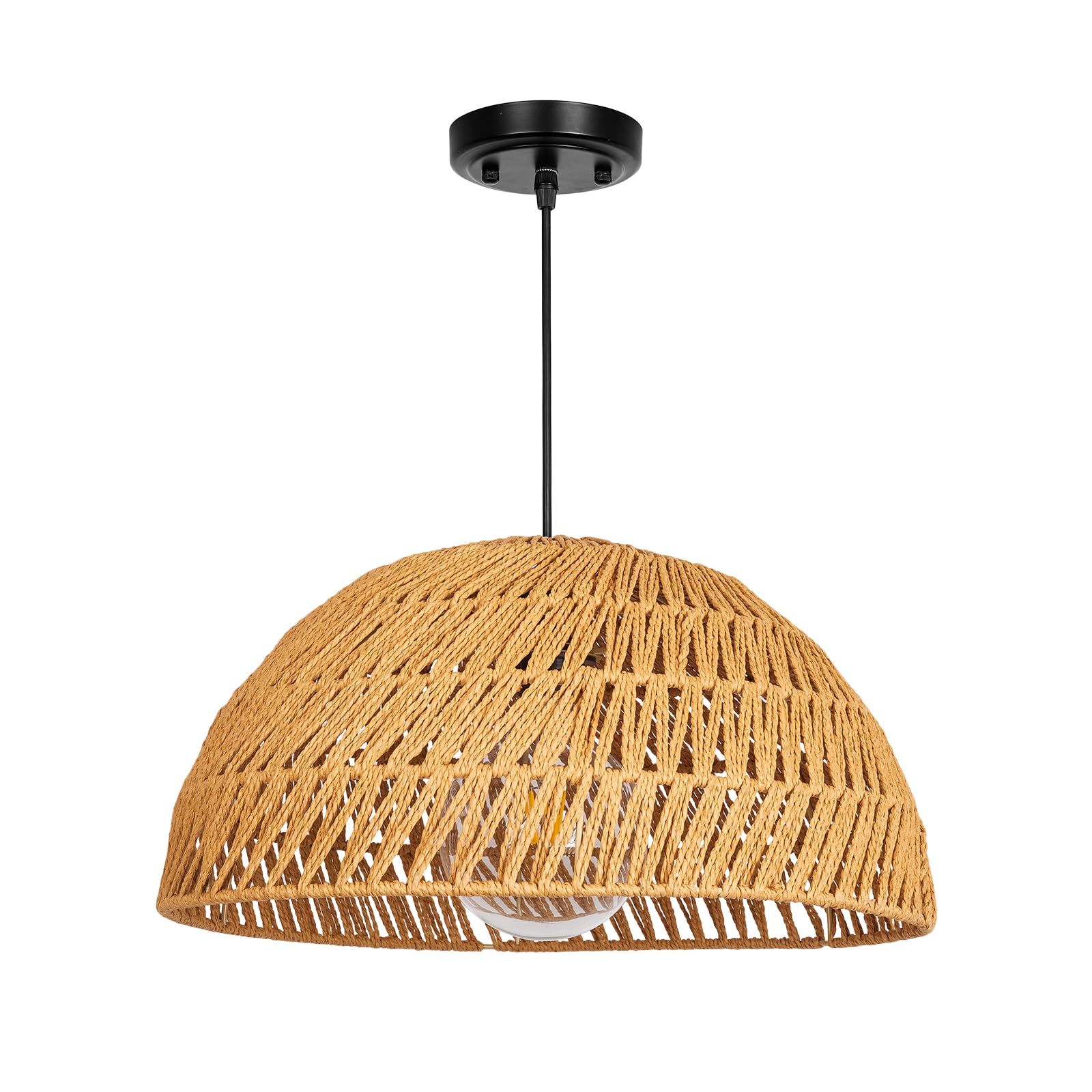 Rustic Farmhouse Bamboo Pendant Light - 18 Inch Large Dome Handwoven Ceiling Mounted Bamboo Chandelier Shades, Coastal Beach Hanging Rattan Light Fixture for Kitchen, Dining, Living Room