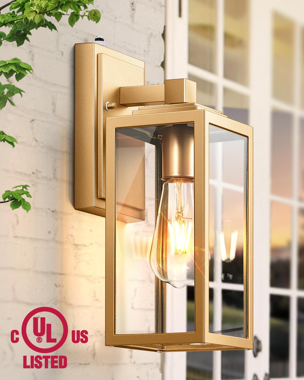 Gold Outdoor Wall Light Dusk to Dawn Sensor, Exterior Wall Mount Sconces Lanterns Fixture for House, Golden Waterproof Aluminum Outside Wall Lamps for Patio, Porch Lighting for Garage Entryway