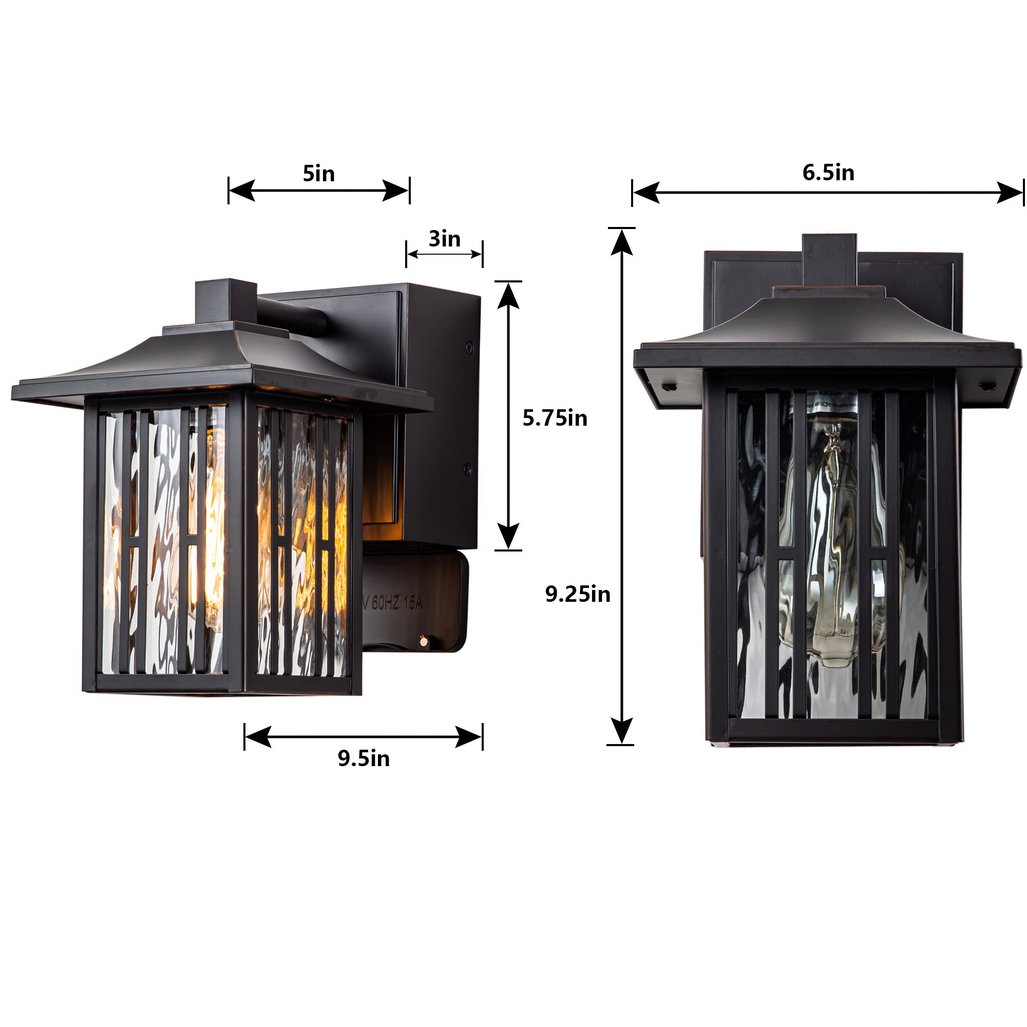 Outdoor Wall Lights Exterior, Front Porch Lights, Wall Sconce Wall Mount, Waterproof Wall Lantern with Water Ripple Glass, Oil Rubbed Bronze Light Fixtures for House, Garage, Patio, 2-Pack