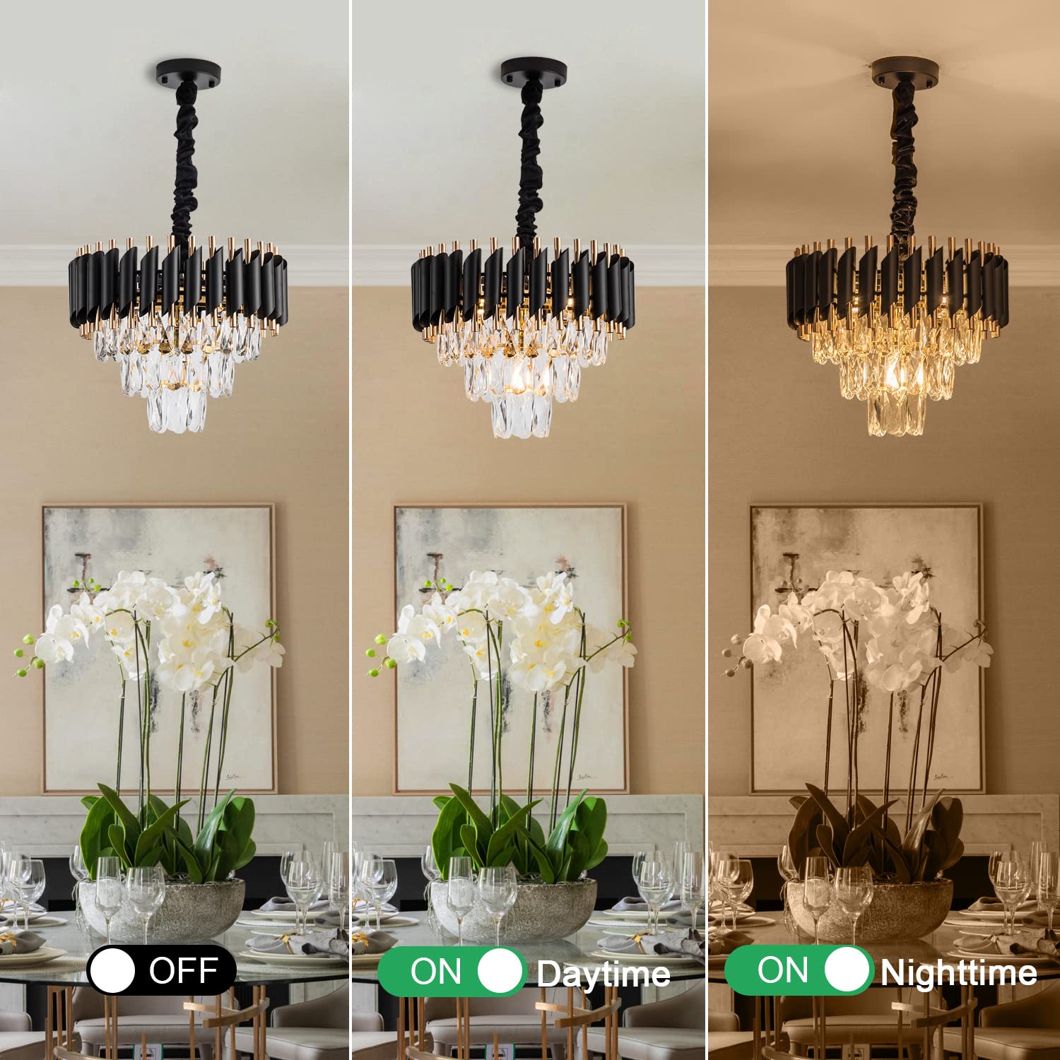 23" 8-Light Modern Crystal Chandelier Light Fixtures 2 Rings Gold Luxury Chandeliers for Dining Room Round Hanging Pendant Lighting for Living Room Kitchen Entryway Bedroom