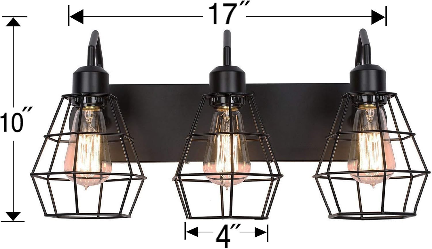 3-Light Bathroom Vanity Light,Rustic Farmhouse Vanity Light Fixture,Black Industrial Metal Cage Wall Sconce for Bathroom Dressing Table Mirror Cabinets Vanity Table