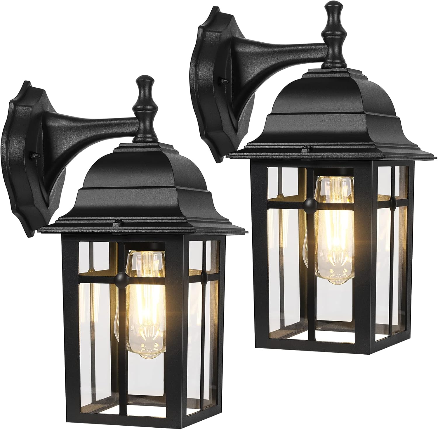 2-Pack Outdoor Wall Lanterns, Exterior Wall Sconce Light Fixture, Waterproof Anti-Rust Aluminum Porch Lights, Clear Glass Black Wall Mount Lighting, E26 Socket Wall Lamps for House(Bulb not Included)