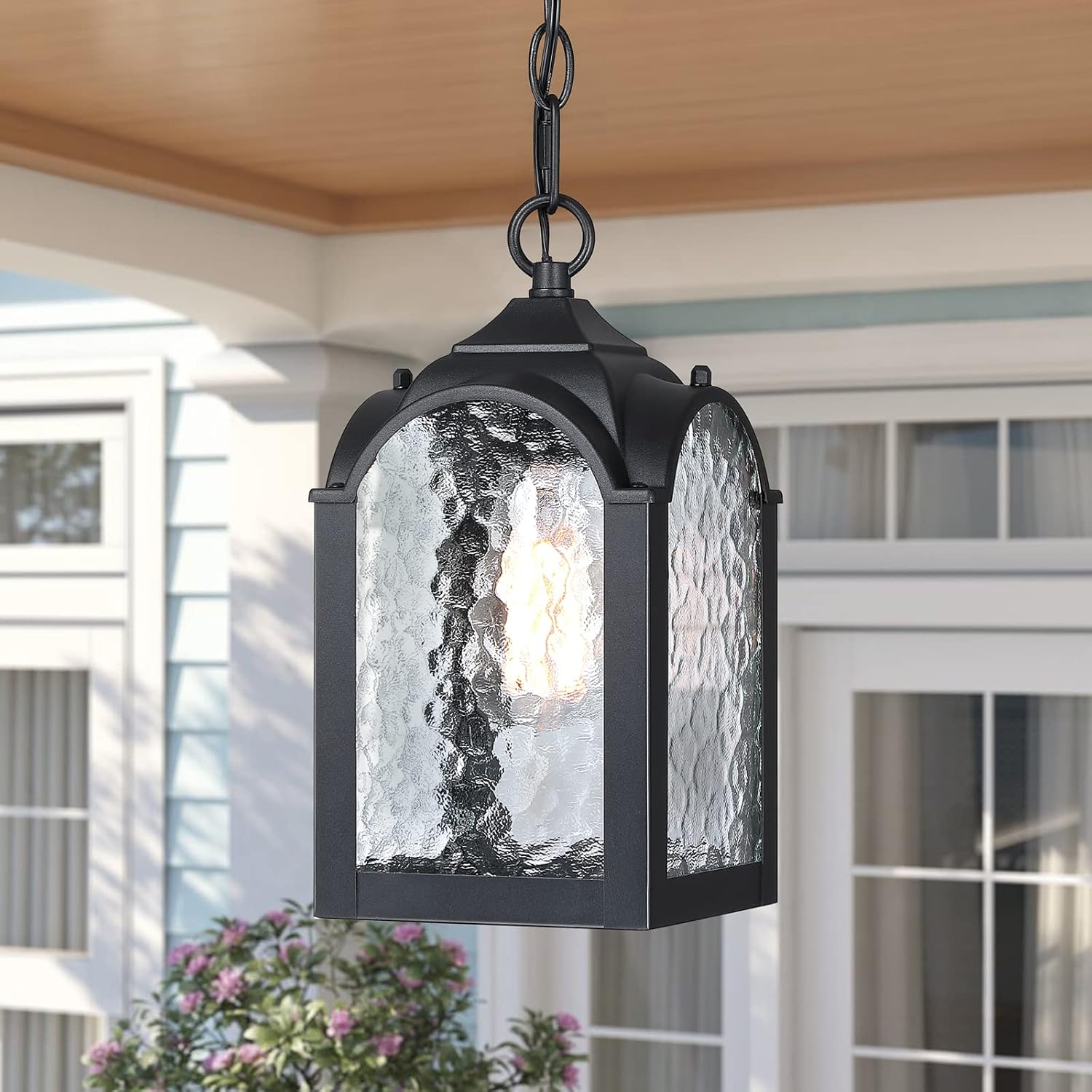 Outdoor Pendant Lights,Waterproof Modern Farmhouse Exterior Hanging Porch Light with Adjustable Chain in Black Finish for Front Door Patio Entryway Balcony