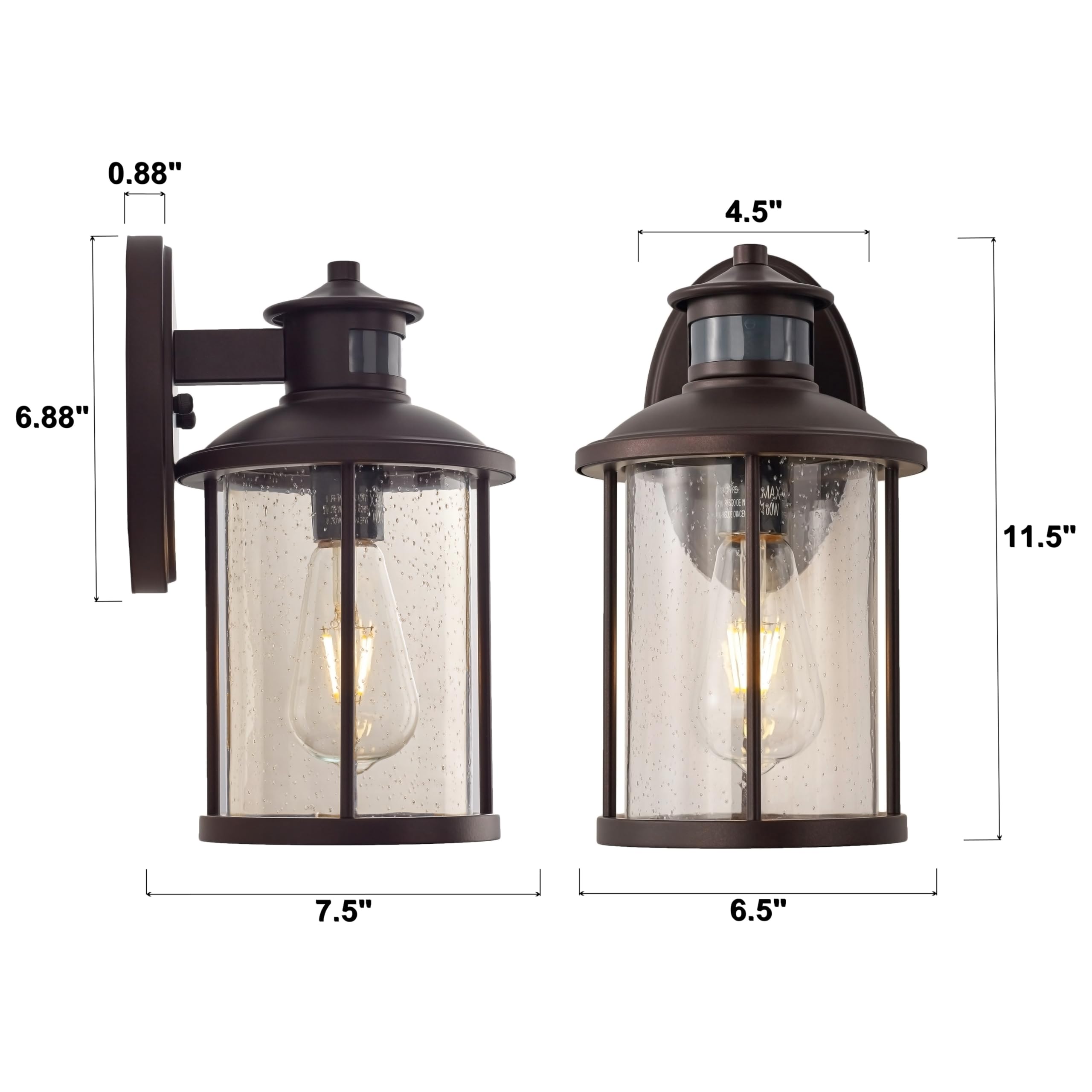 Oil Rubbed Bronze Outdoor Light Sconces Wall Mount, Clear Seedy Glass Large Exterior Porch Wall Lantern, 12.5" Outside Lights for House, Front Porch, Patio, Backyard