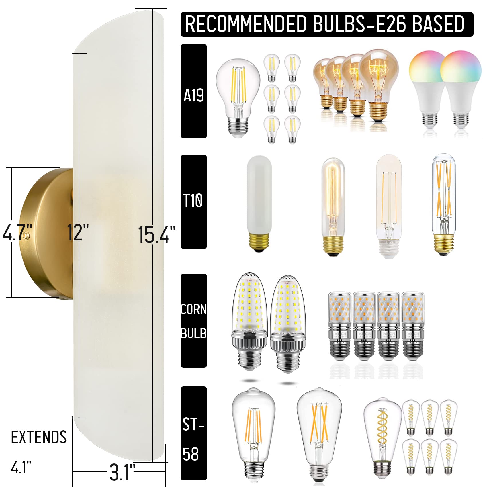 Modern Gold Bathroom Vanity Light Brass Wall Sconces Set of 2 Cylinder Sconce Lighting, 15.4-in