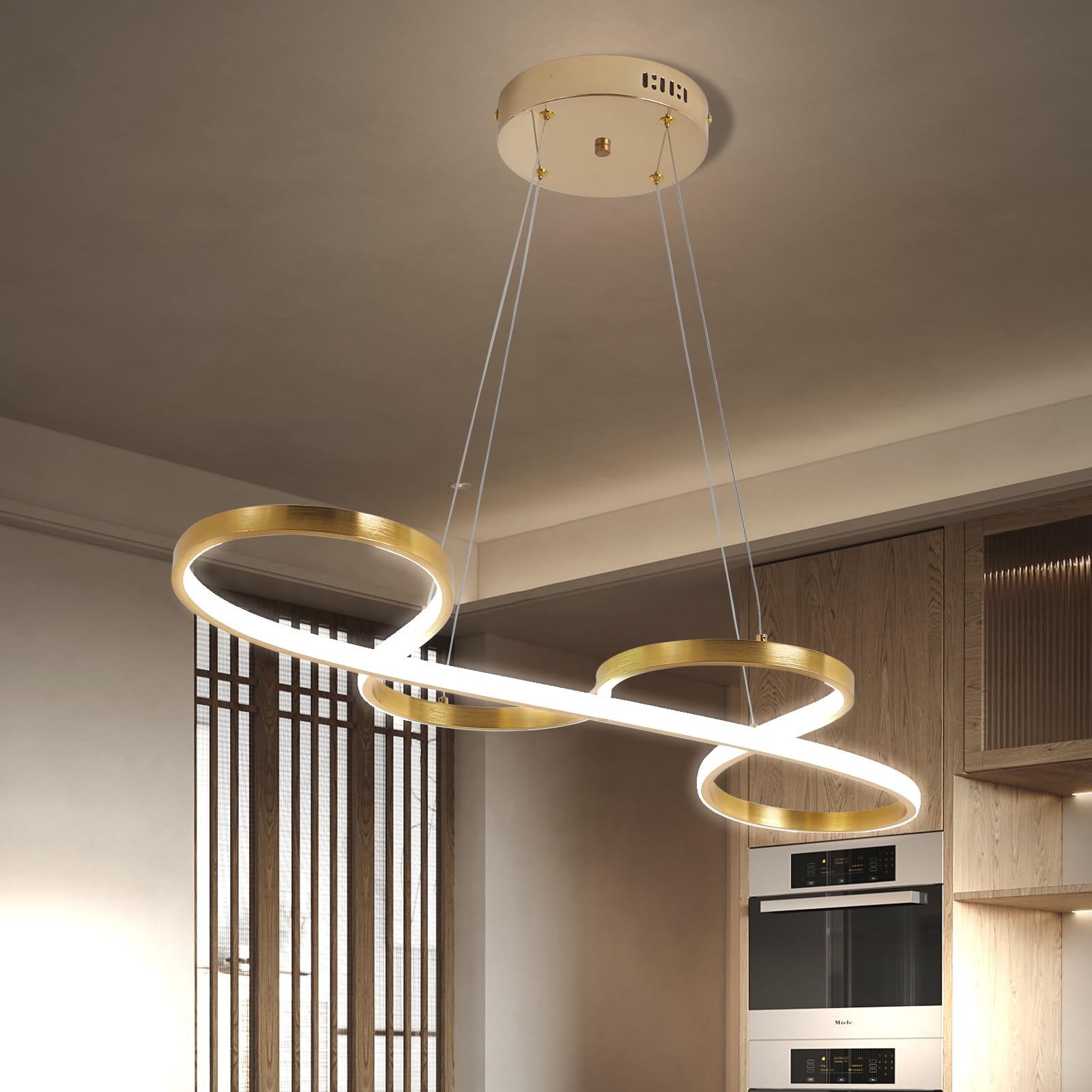 Gold Led Chandelier Modern Gold Chandelier for Dining Room Light Fixture,L39.3" Modern Led Pendant Light for Kitchen Island Lighting,Gold Chandelier Light Fixture Over Table Dimmable with Remote