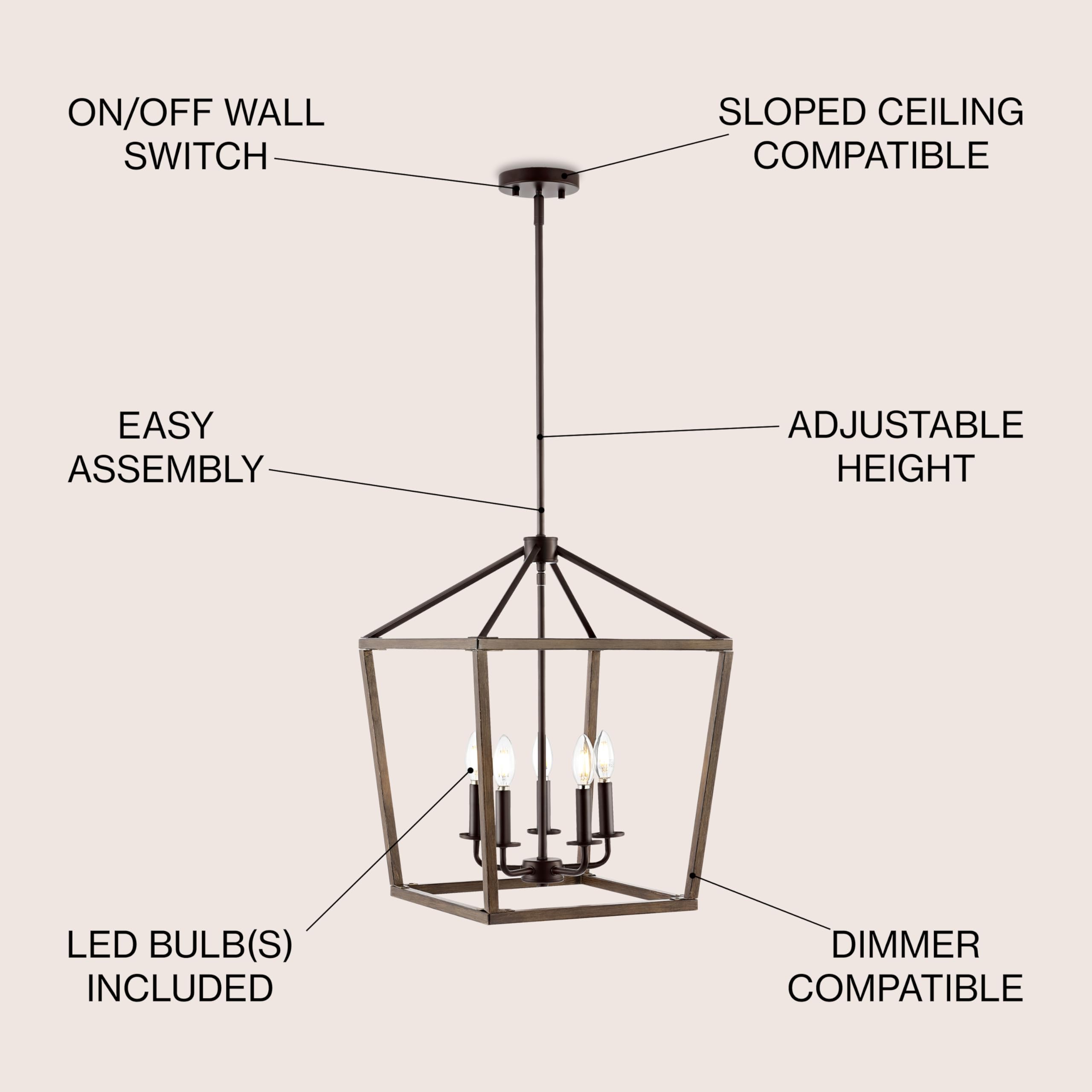 Lantern Dimmable Adjustable Metal LED Pendant Classic Traditional Farmhouse Dining Room Living Room Kitchen Foyer Bedroom Hallway, 10 in, Antique Gold