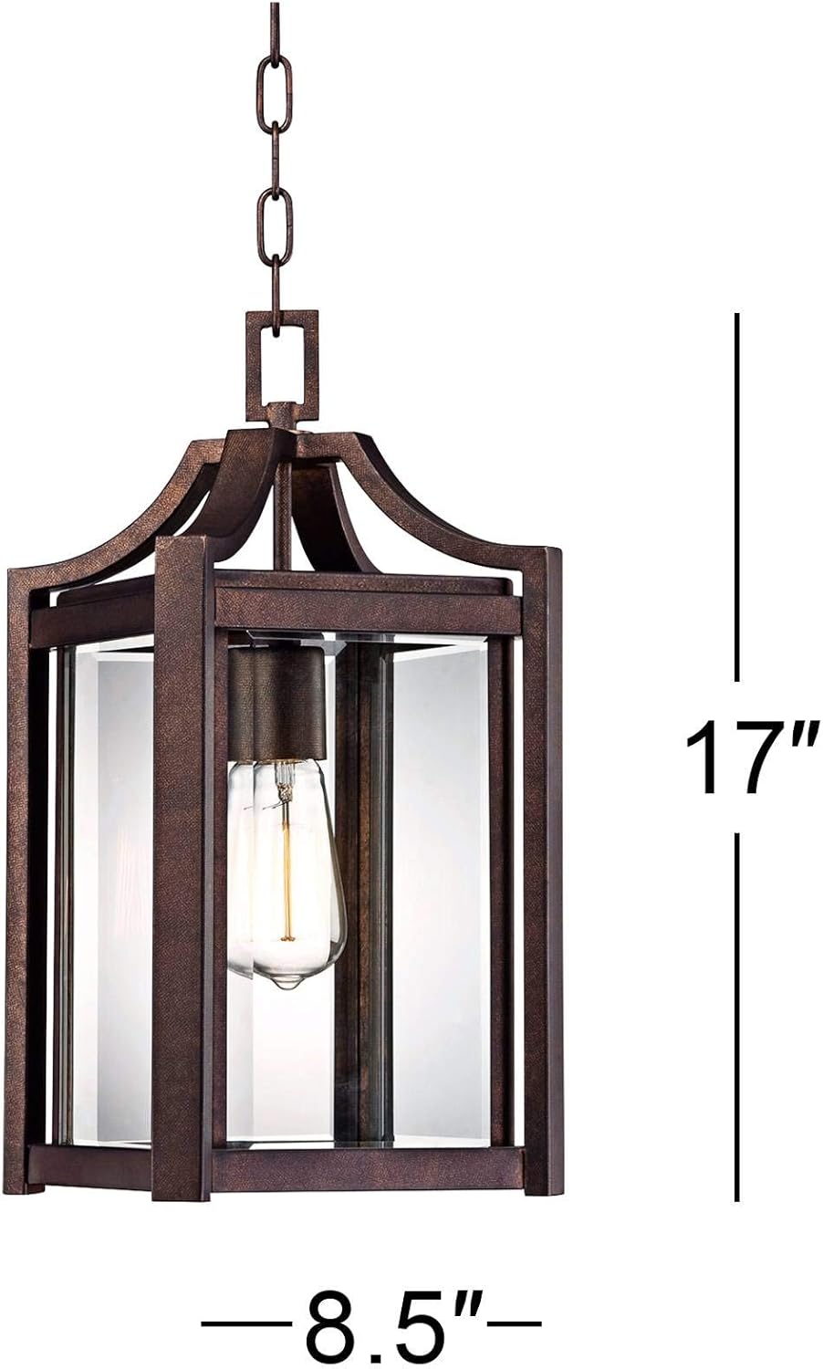 Modern Farmhouse Rustic Outdoor Ceiling Light Hanging Rustic Bronze 17" Clear Glass Damp Rated for Exterior House Porch Patio Outside Deck Garage Front Door Home Roof