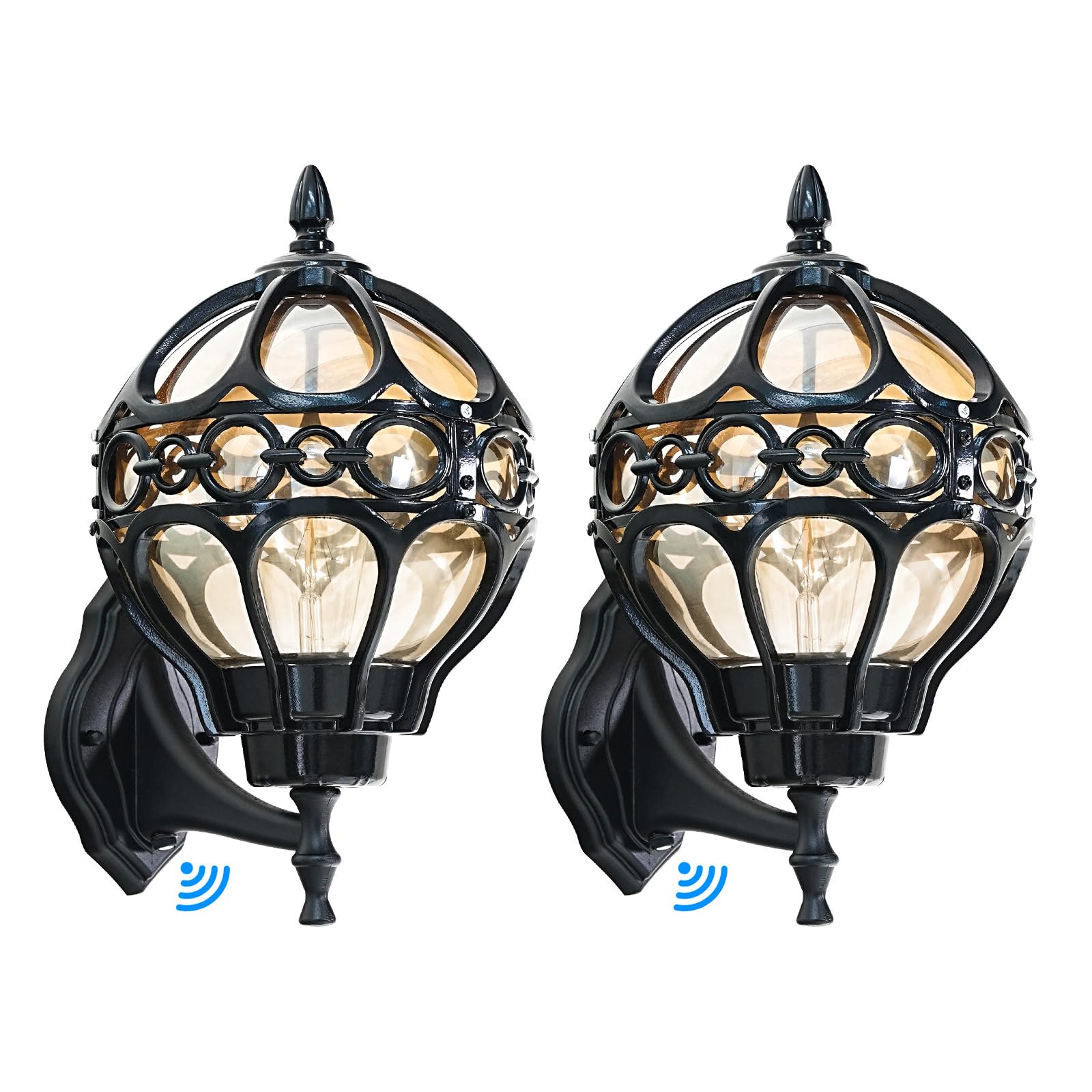 Gold Globe Outdoor Wall Light Fixtures for Garage Porch Patio House Garden Hallway Front Door, Sphere Anti-Rust Exterior Wall Sconces Lanterns, Aluminum 2 Pack Wall Mount Soccer Ball Lamp