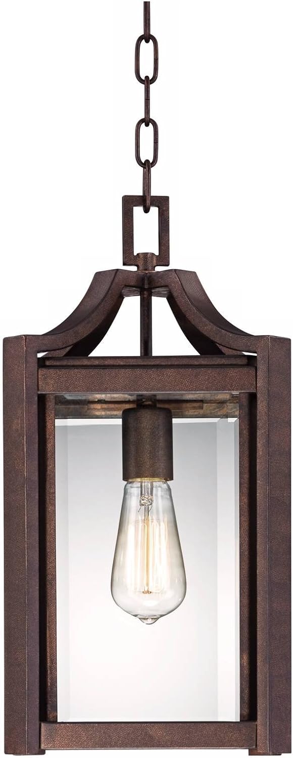 Modern Farmhouse Rustic Outdoor Ceiling Light Hanging Rustic Bronze 17" Clear Glass Damp Rated for Exterior House Porch Patio Outside Deck Garage Front Door Home Roof