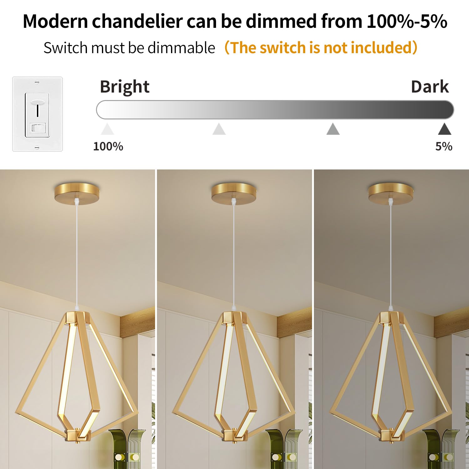 Modern LED Chandelier Dimmable 2 Ring Gold Pendant Light Acrylic 34W 4000K Height-Adjustable Modern Chandelier for Dining Room Living Room Bedroom Kitchen Island Foyer Stairway