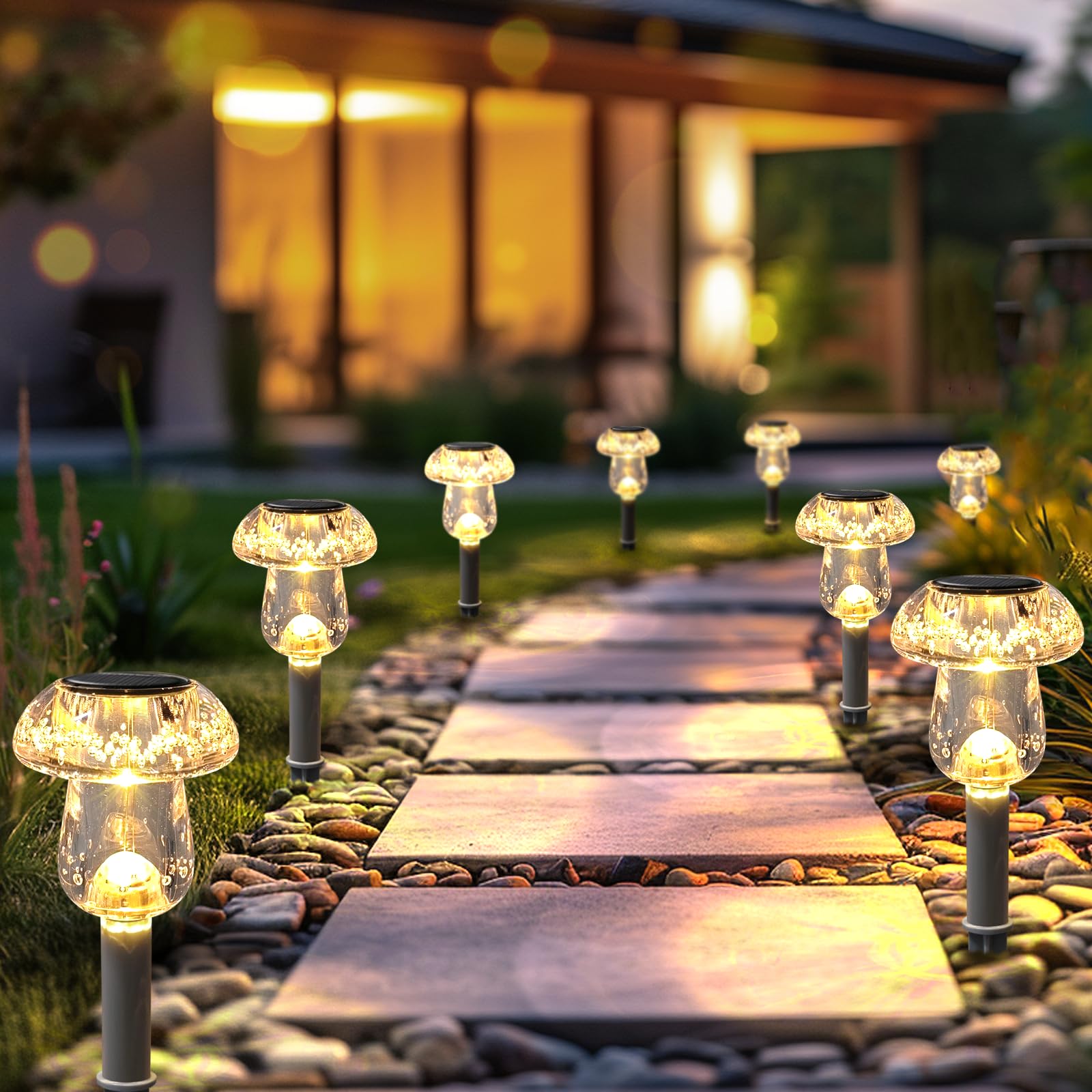 Solar Lights Outdoor, 8 Pack Solar Pathway Lights Outdoor, Solar Powered LED Mushroom Solar Garden Lights, Outdoor Solar Lights for Yard, Landscape, Path, Patio, Outside,Driveway,Backyard (Warm White)