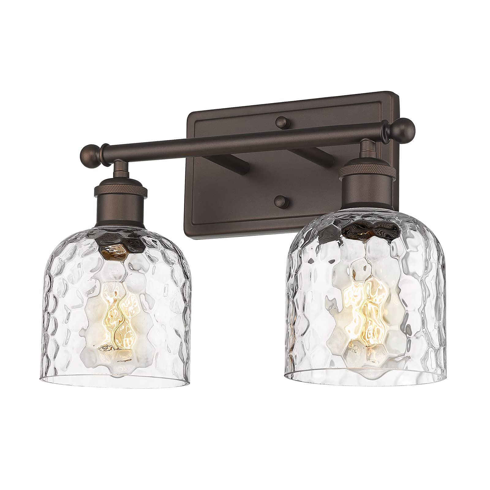 Modern Vanity Lights for Bathroom, Industrial 3-Light Chrome Bathroom Lights with Hammered Glass Shade, ZJF63B-3W CH