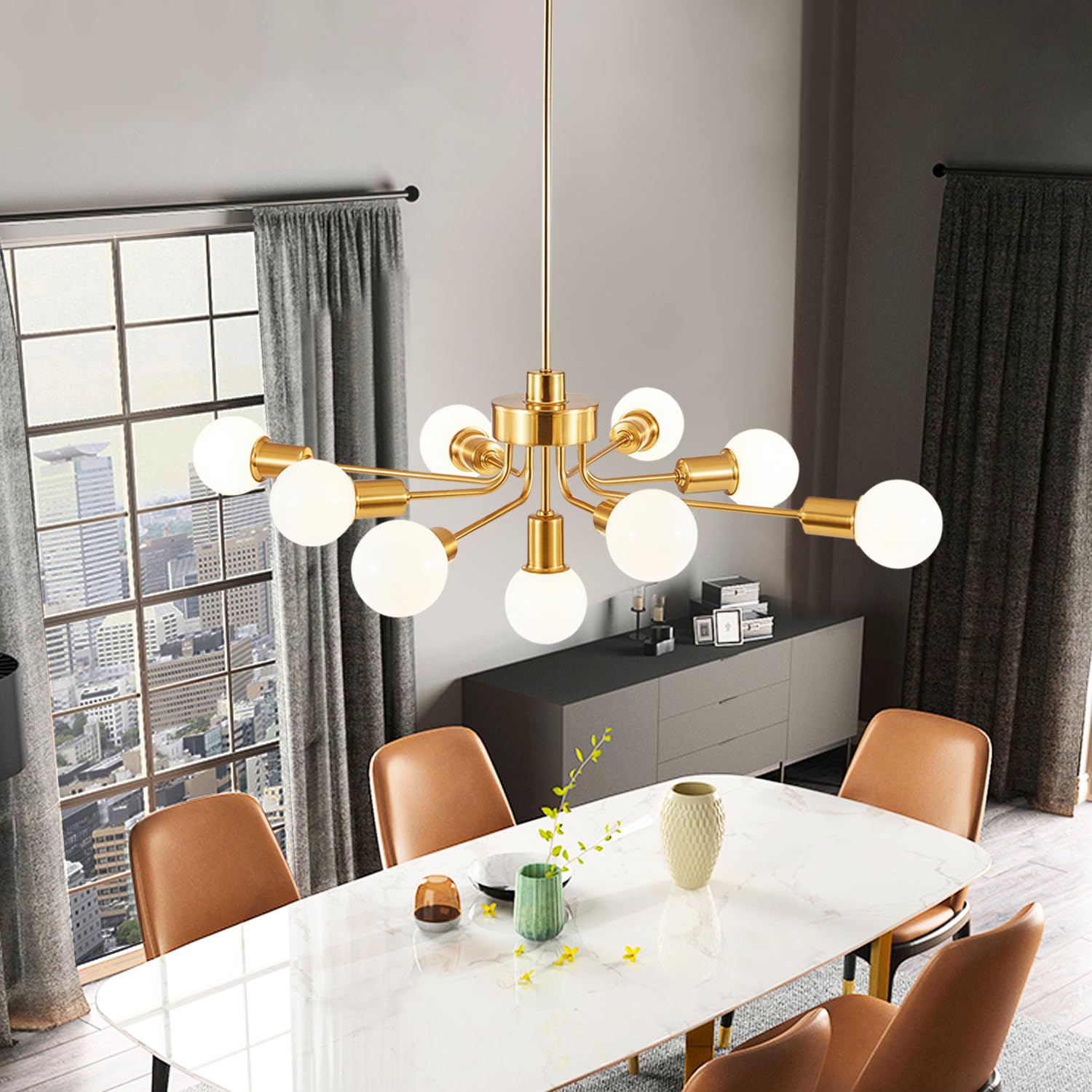 13 Lights Gold Chandelier，Sputnik chandelie，mid Century Chandeliers，Dining Room high Ceiling Chandelier，Living Room Bedroom Large Chandeliers for high Ceilings Island Chandelier Light