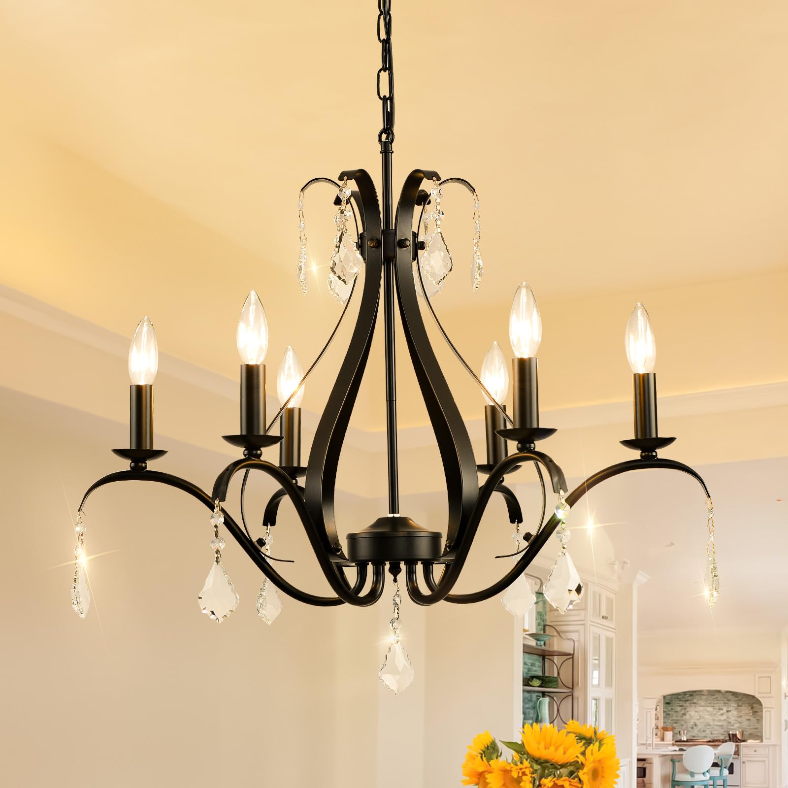 Gold Chandelier Light Fixtures Farmhouse: Modern Chandeliers for Dining Room, 8-Light Gold Crystal Chandelier, Foyer Chandeliers for High Ceilings, for Entryway,kitchen,Bedroom,Living Room,Staircase