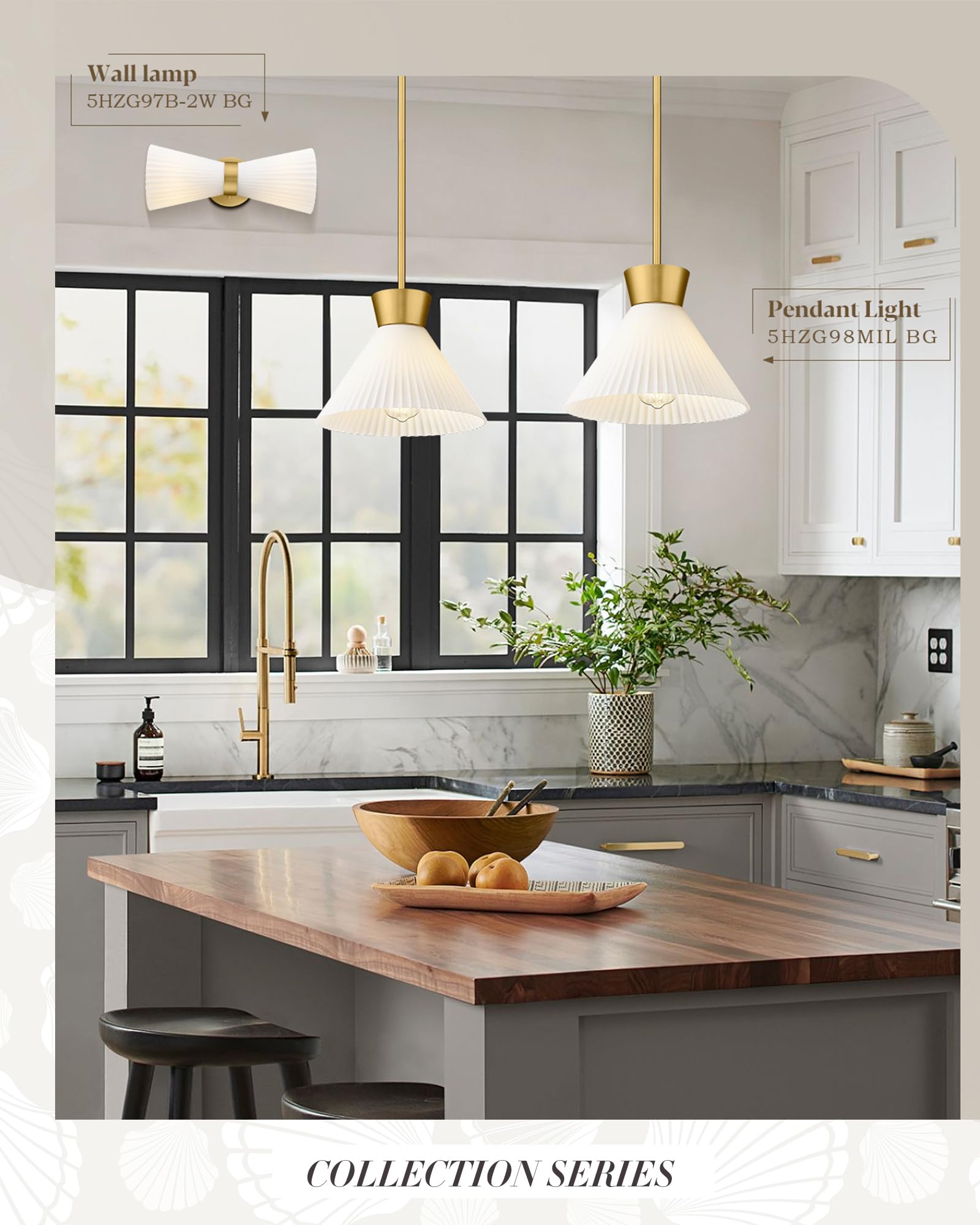 3-Light Pendant Lighting, HWH Modern Glass Pendant Lights Kitchen Island 3-Cluster, Adjustable Hanging Light Fixture Black Gold Finish Frosted Milk White Shade, 5HZG97-3 BK+BG