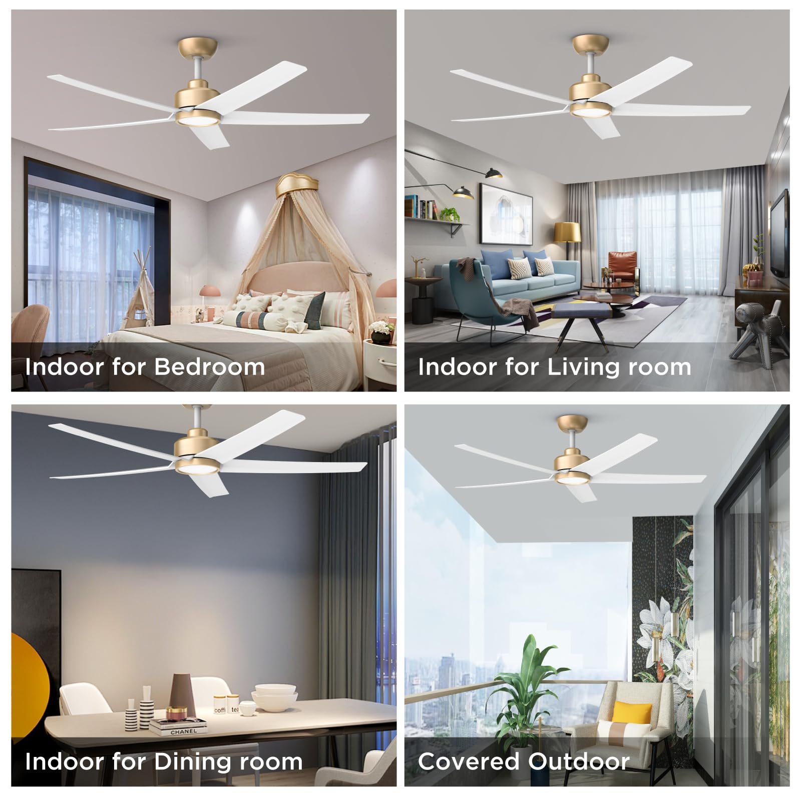 Ceiling Fans with Lights, 52 inch Black Ceiling Fan with Light and Remote Control, 3CCT, Quiet DC Motor, 5 Blades Modern Ceiling Fan for Living Room Farmhouse Bedroom