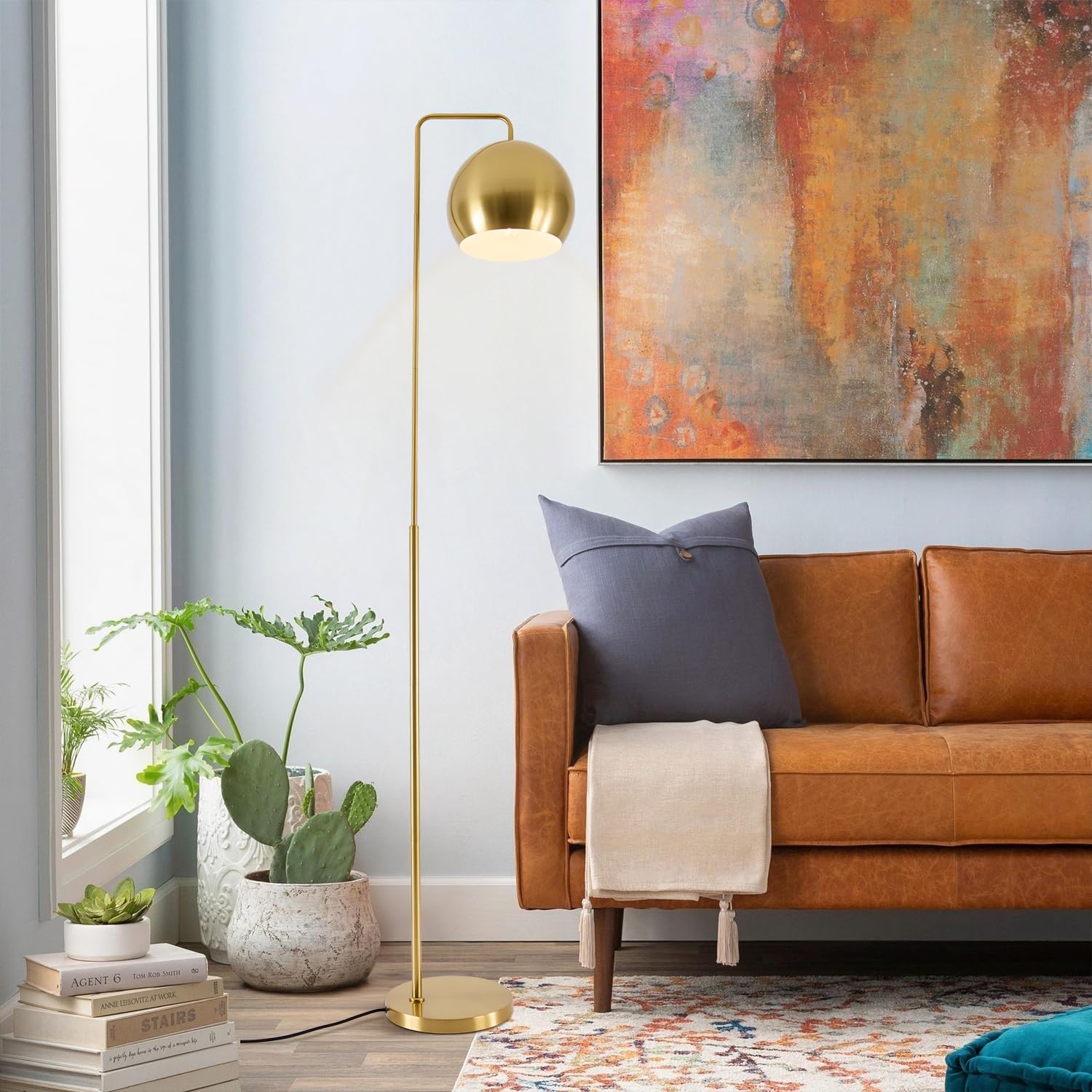 Lighting Contemporary Gradient Gold Floor Lamp Glass Globe LED Standing Light Mid Century Tall Pole Standing Accent Lighting for Office Living Room Bedroom (9.8”-Large)