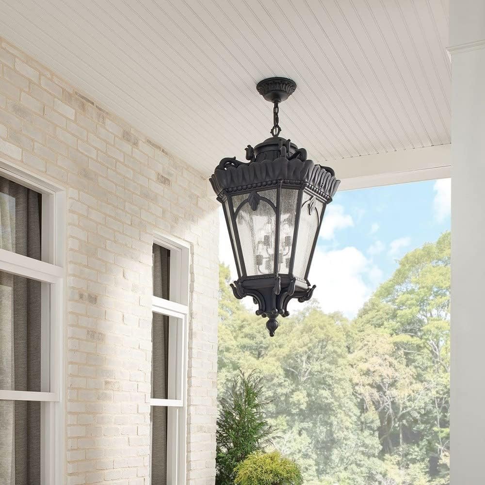 3 Light Outdoor Pendant Light with Clear Seeded Glass in Londonderry