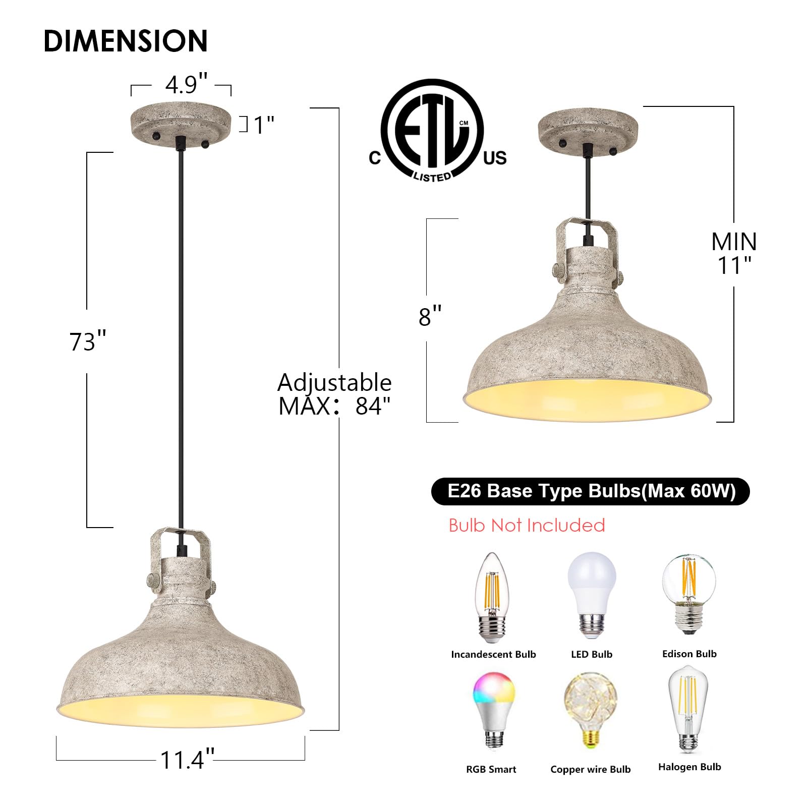 Black Farmhouse Pendant Lights Matte Pendant Lighting for Kitchen Island Industrial Adjustable Height Vintage Dome Hanging Light Fixtures for Barn, Dining Room 3 Packs